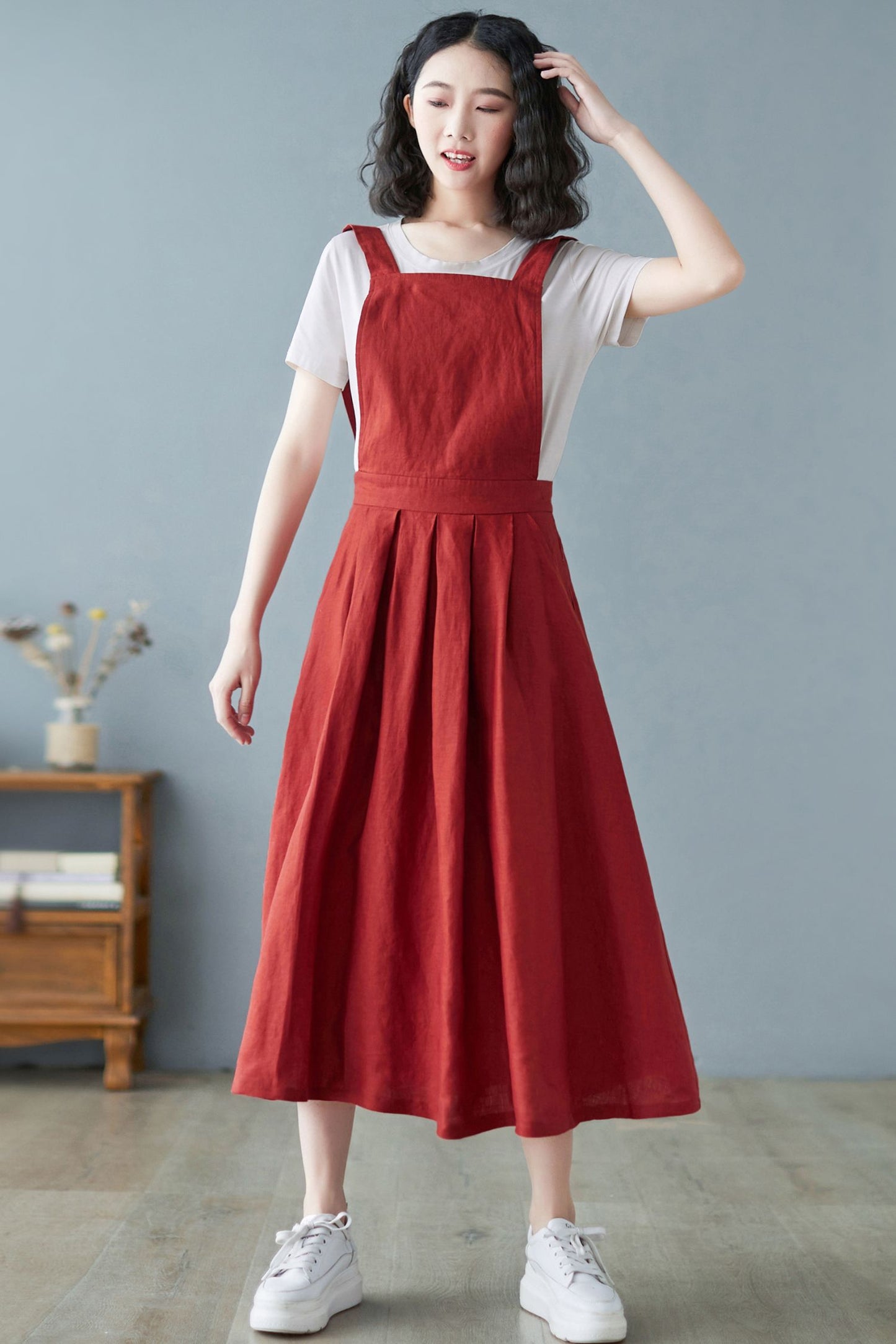 Overall Women Summer Pinafore Linen A line Dress C2724