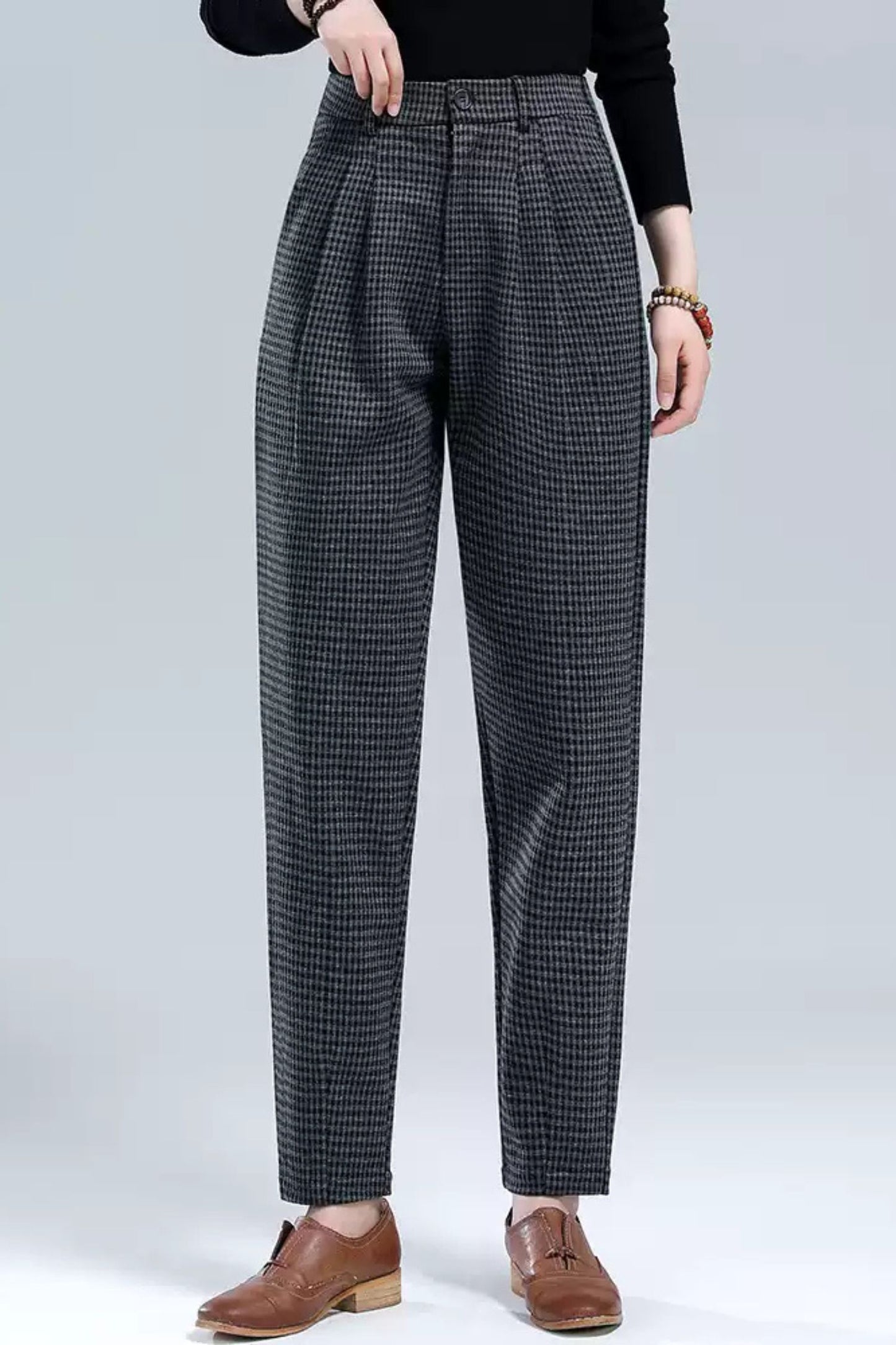 Plaid autumn loose fit womens office pants c5102