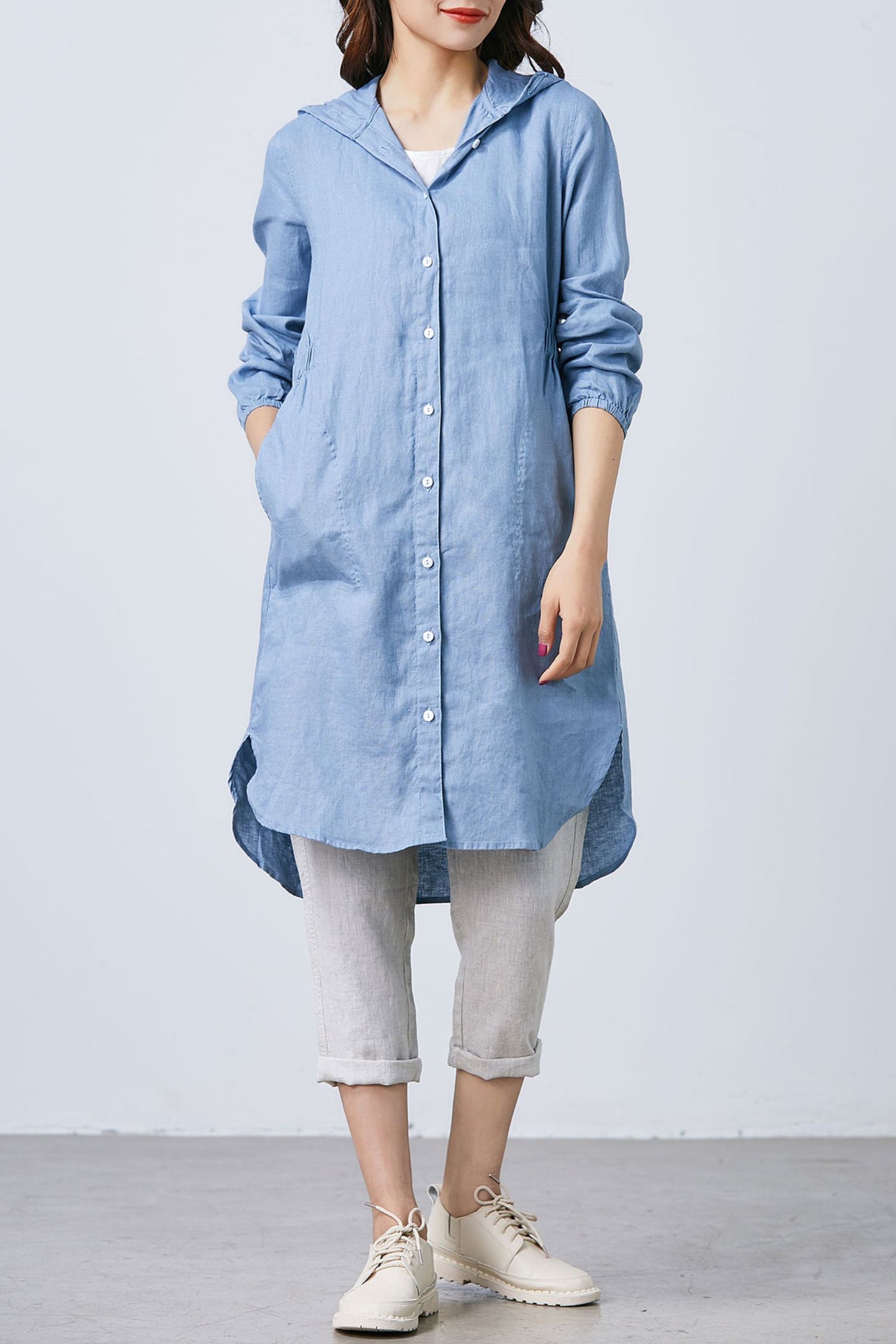 Blue Simple Linen shirt dress C1672