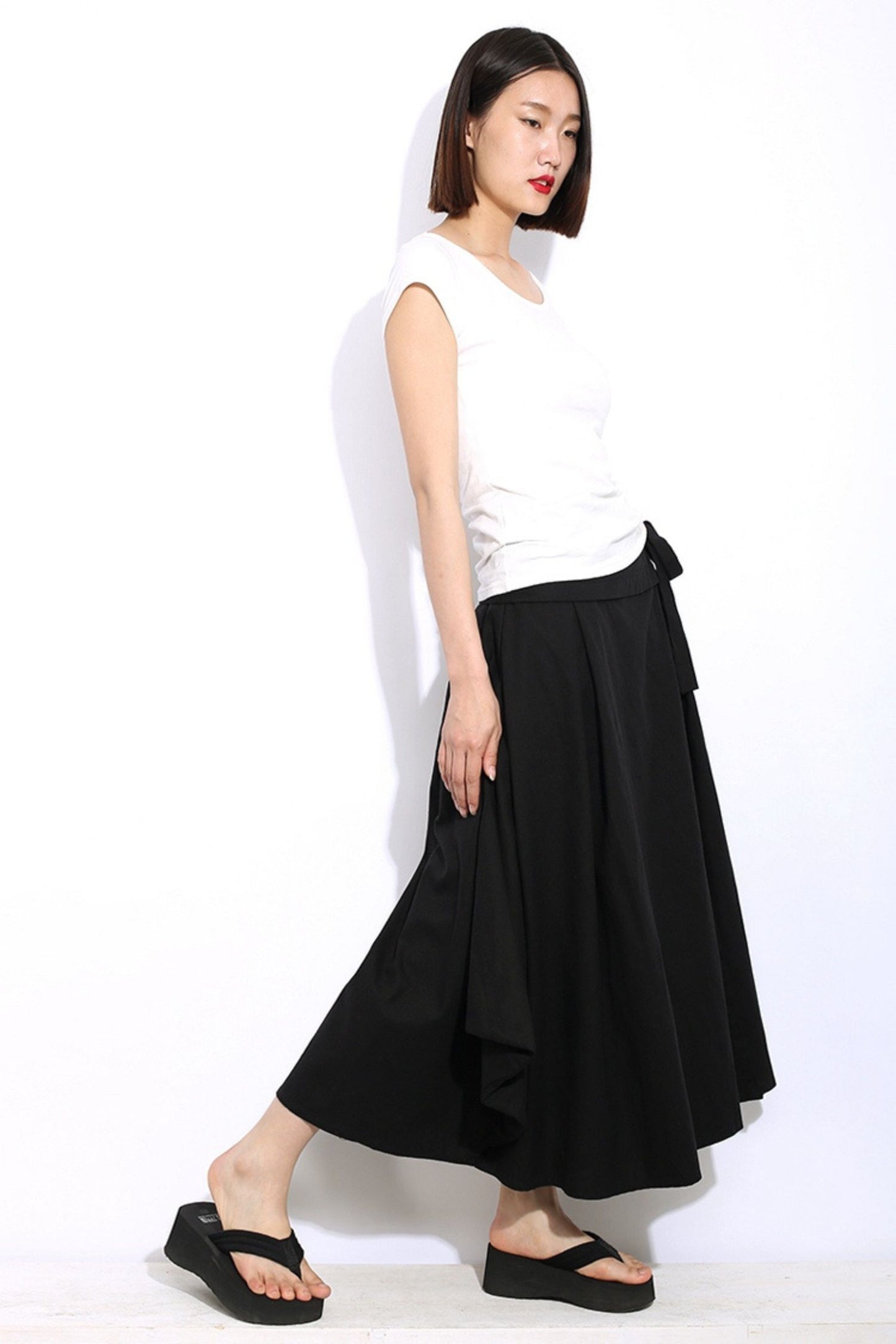 Linen maxi black summer skirt C334