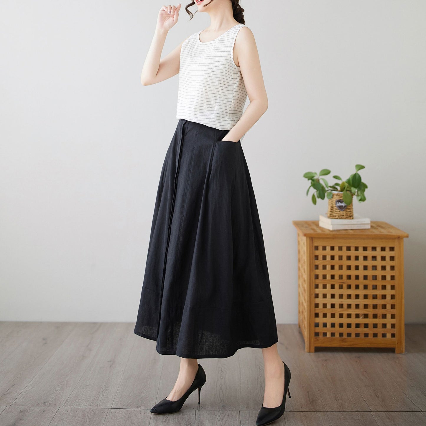 Casual Linen Skirt with pockets c4896
