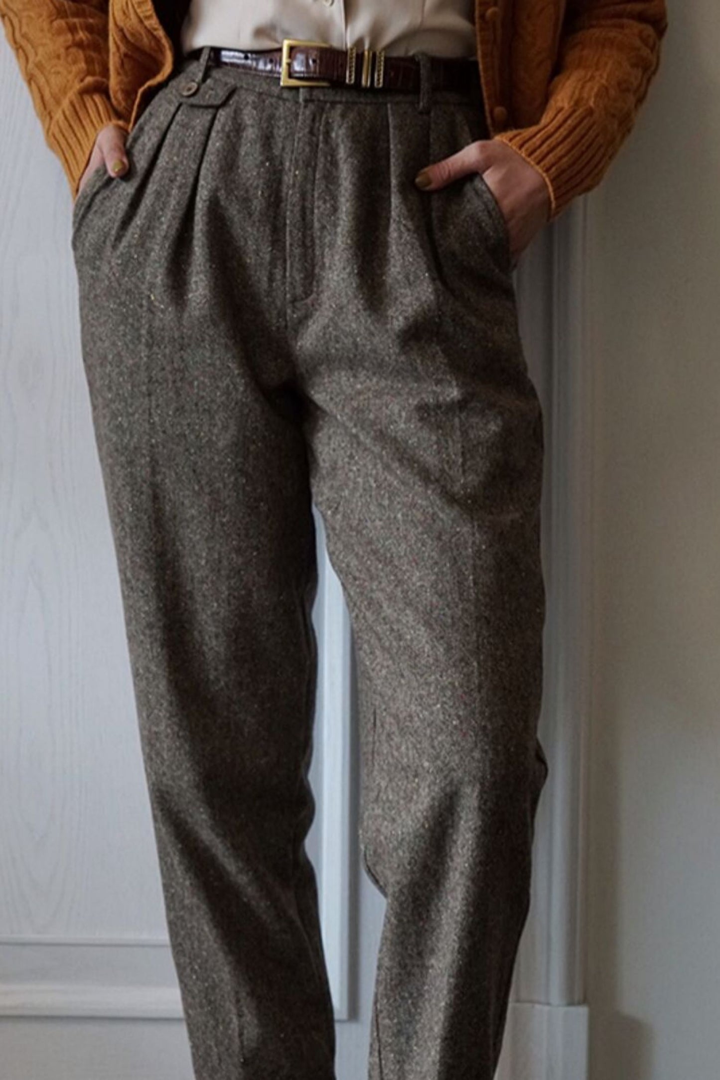 Autumn and winter Brown Wool Pants Women C4293