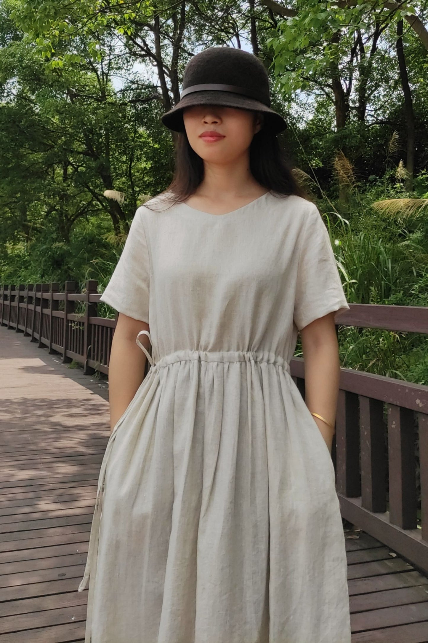 Short Sleeves Linen Dress C3886