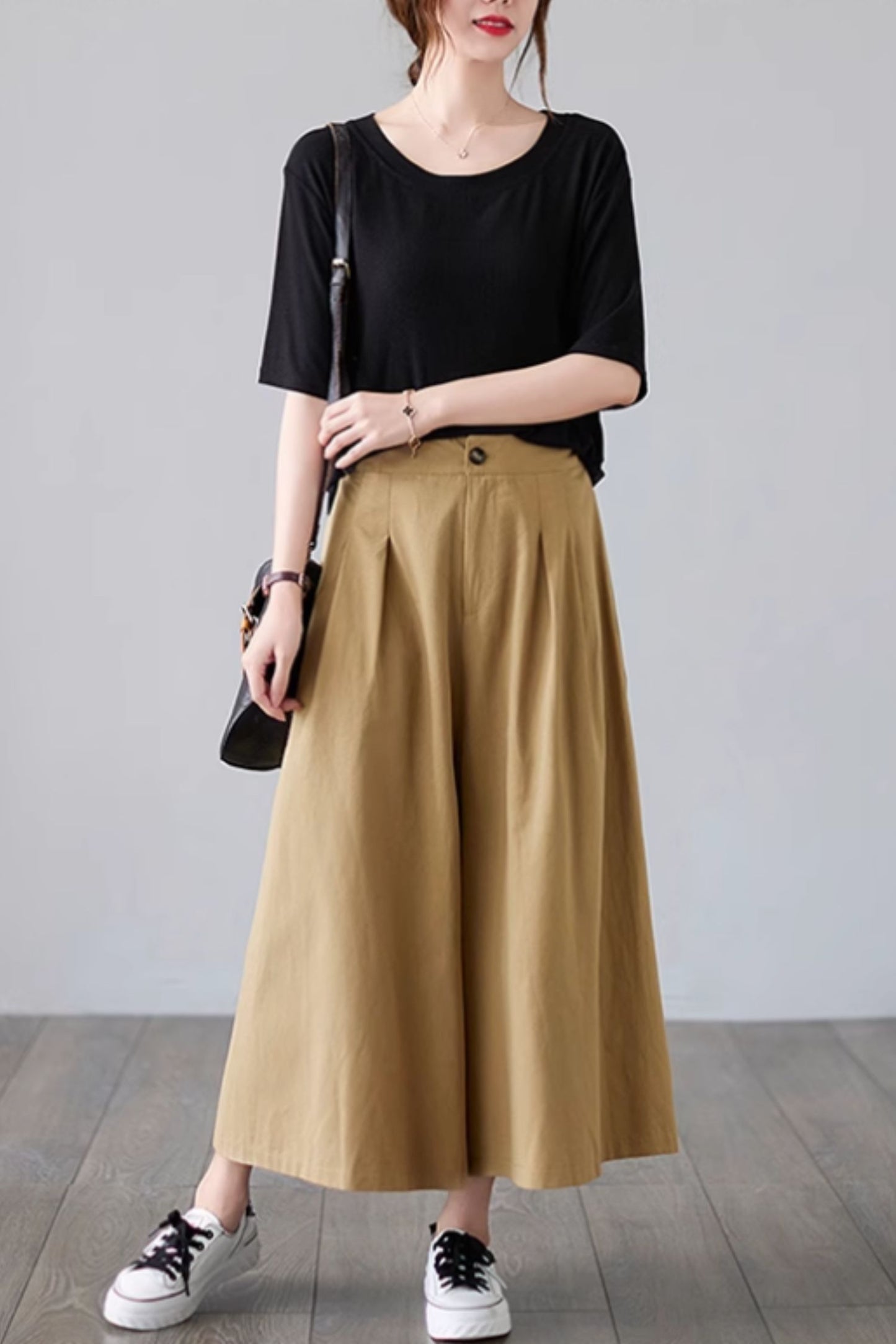 Wide leg cotton pants with pleating details C4429
