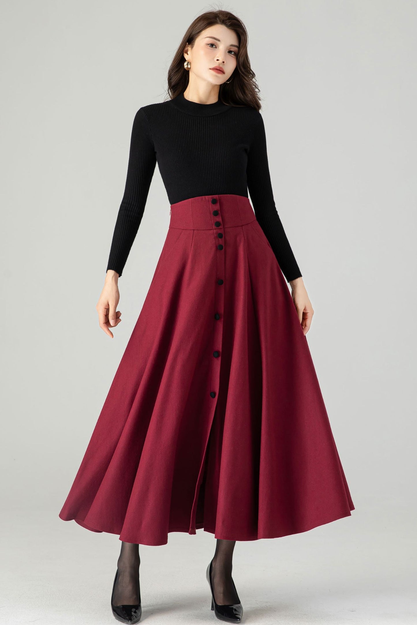 Maxi A Line Wool Skirt C3622