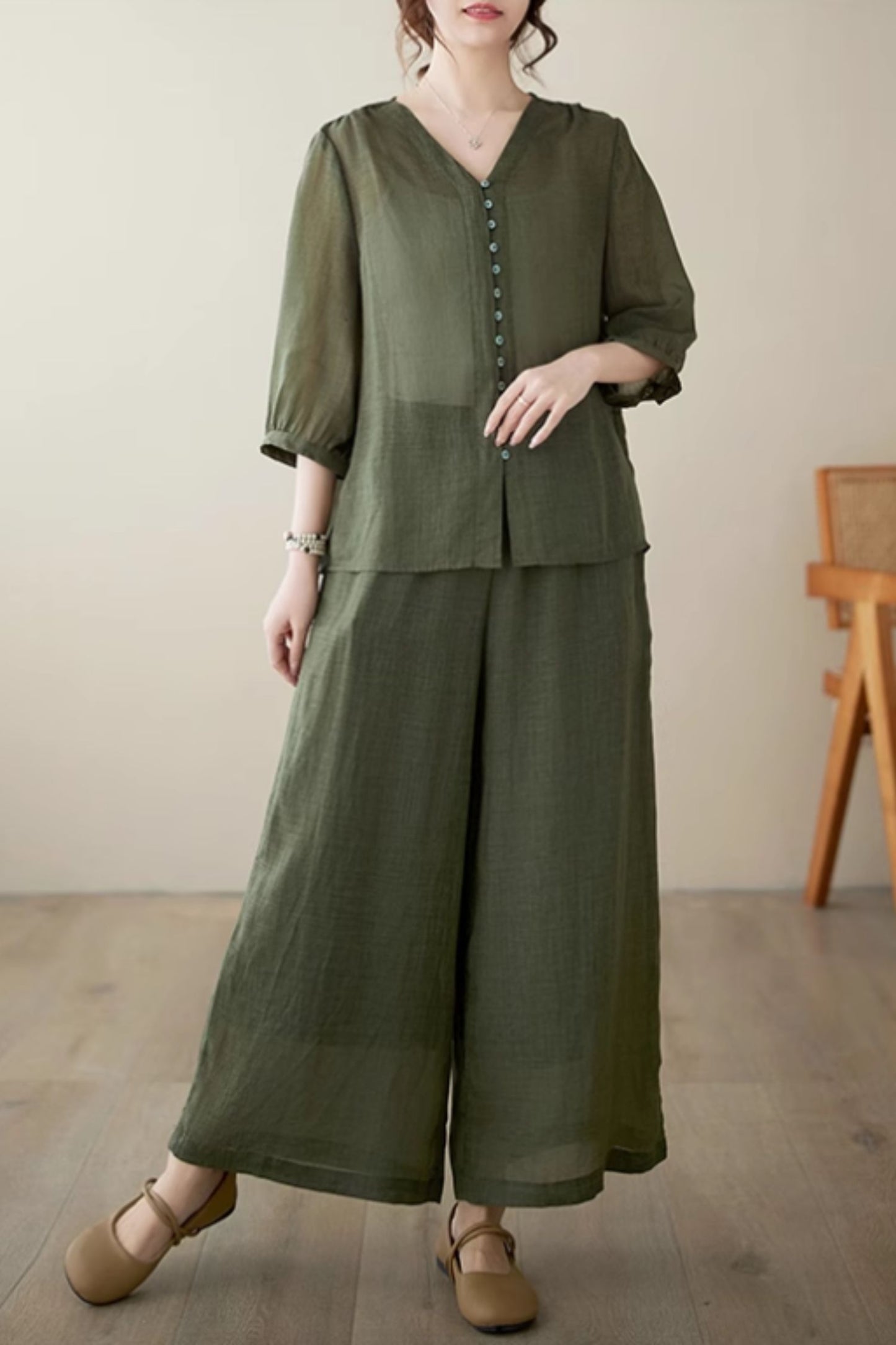 Loose fitting linen top and pant C4435