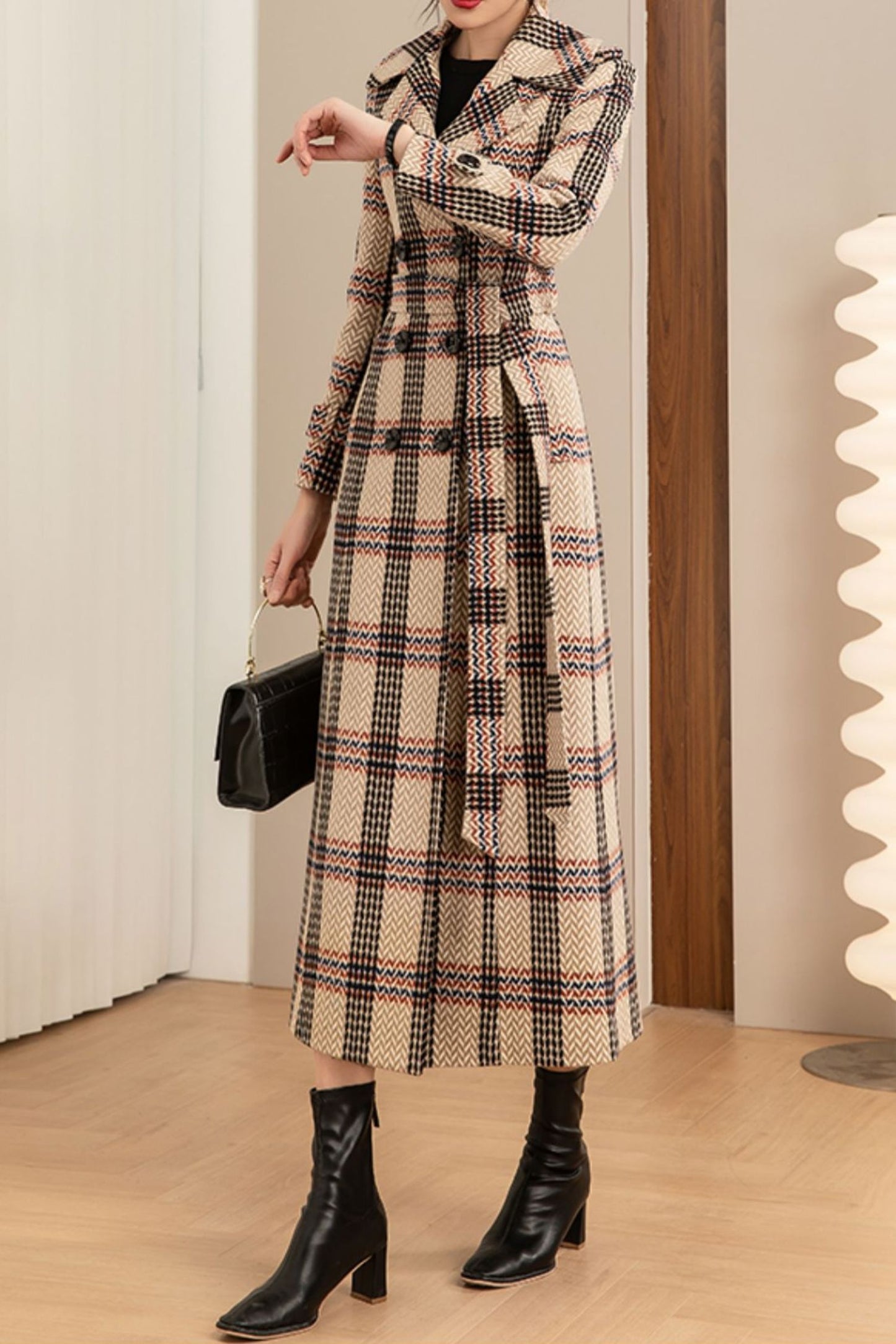 Plaid winter wool coat C4203