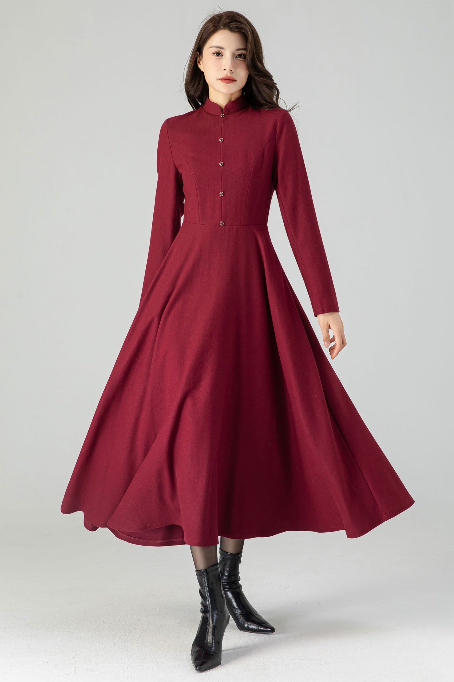 Burgundy Wool Fit and Flare Dress C3610 -Size XS US0 #CK2301028