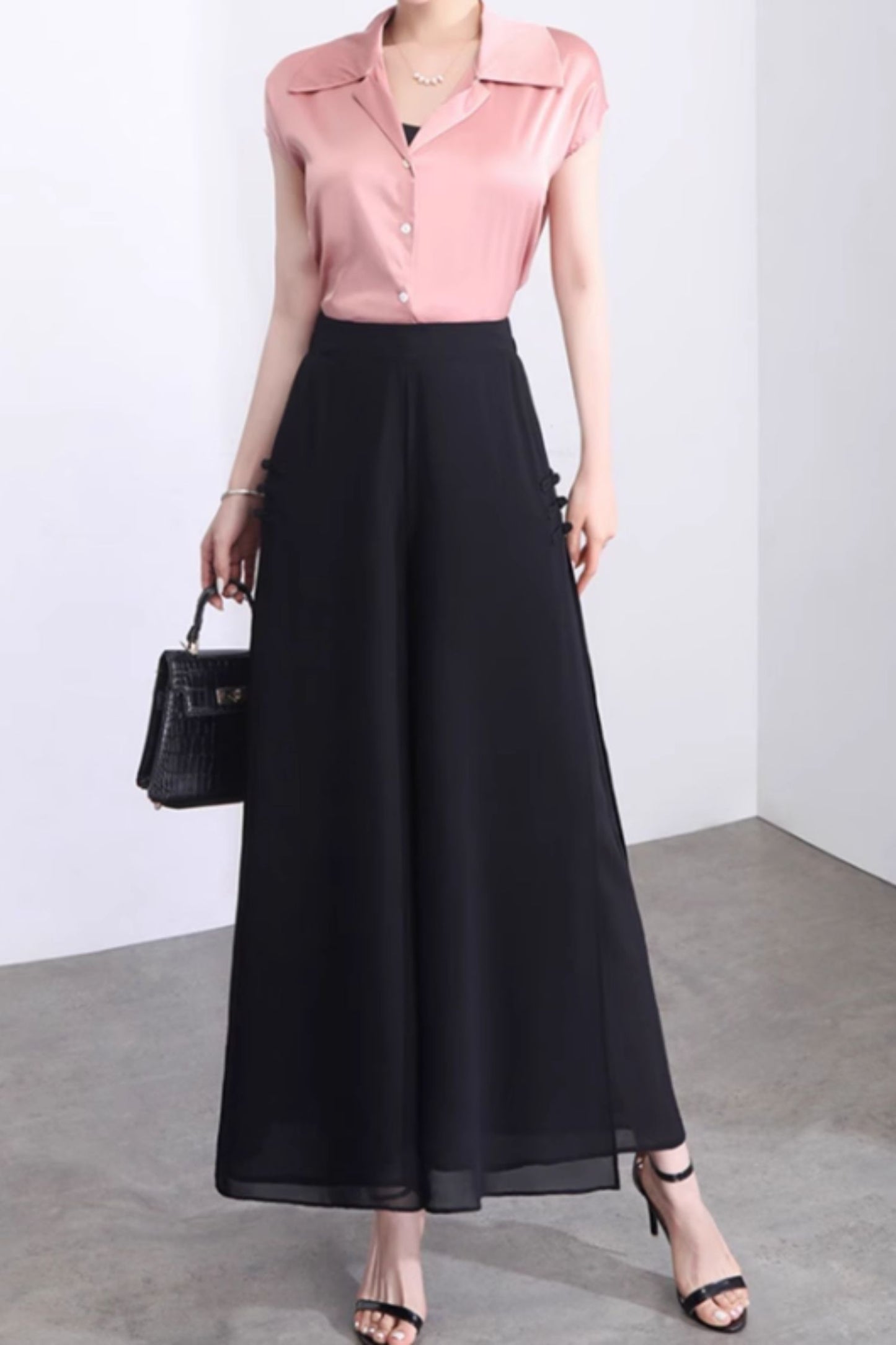 Wide leg summer long chiffon pants women C5019