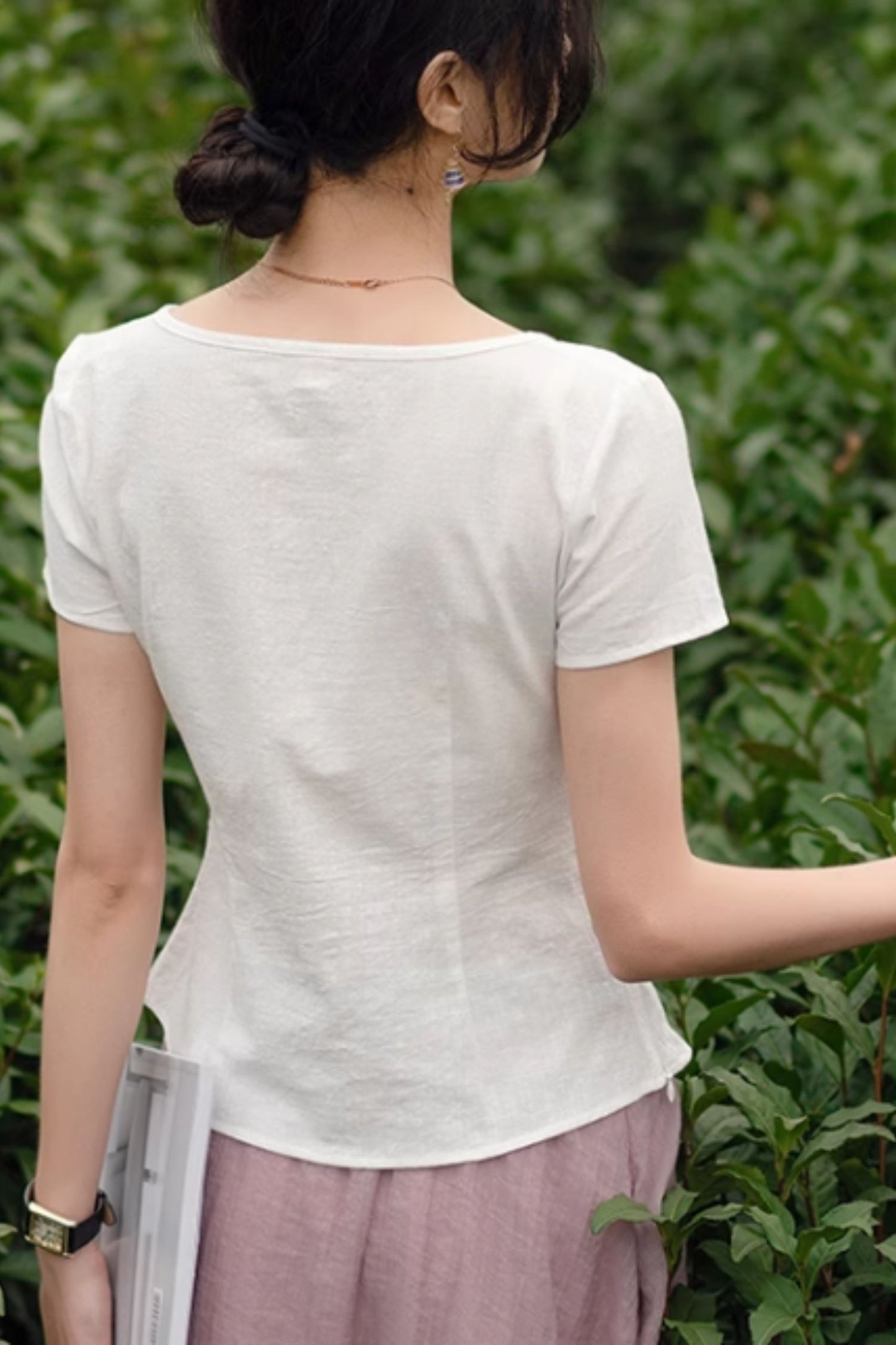 White prom linen top with flower C5049