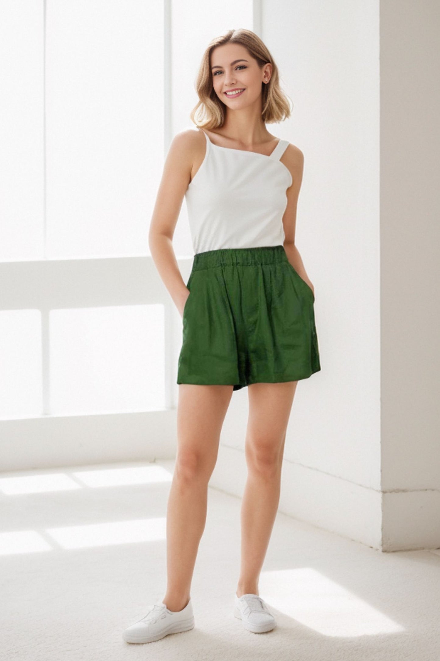 Women's Elastic waist summer linen short C4303