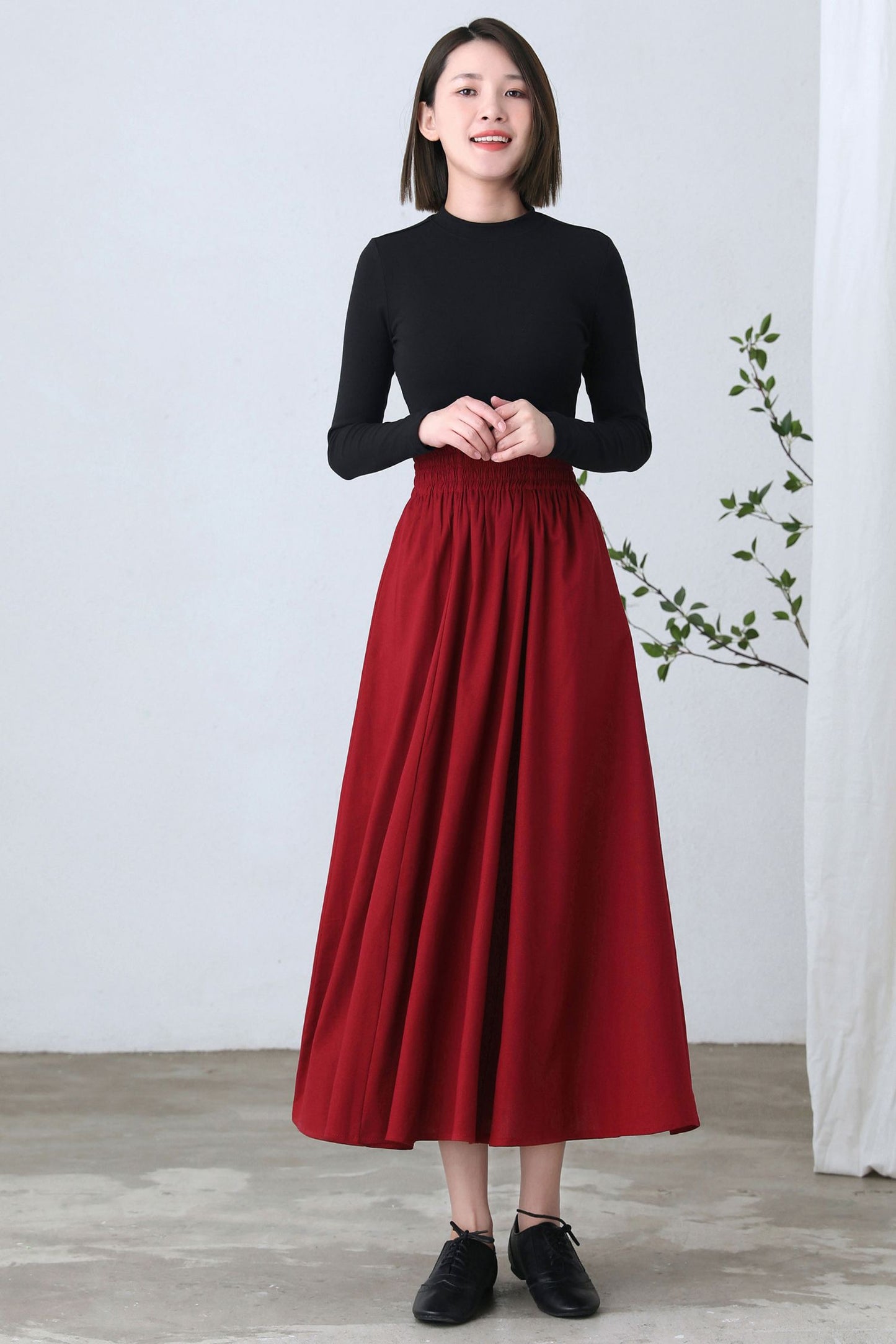 Red Maxi Linen Skirt, Full Swing Skirt C2610