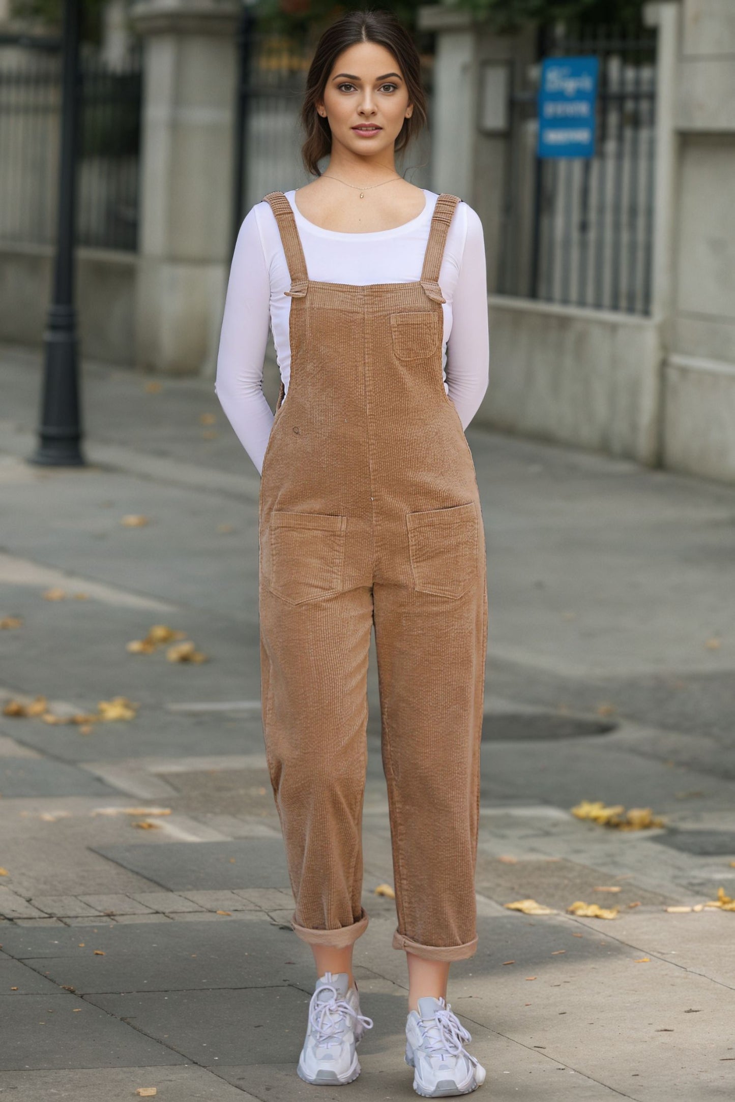 Women's Retro Brown corduroy overalls C5160