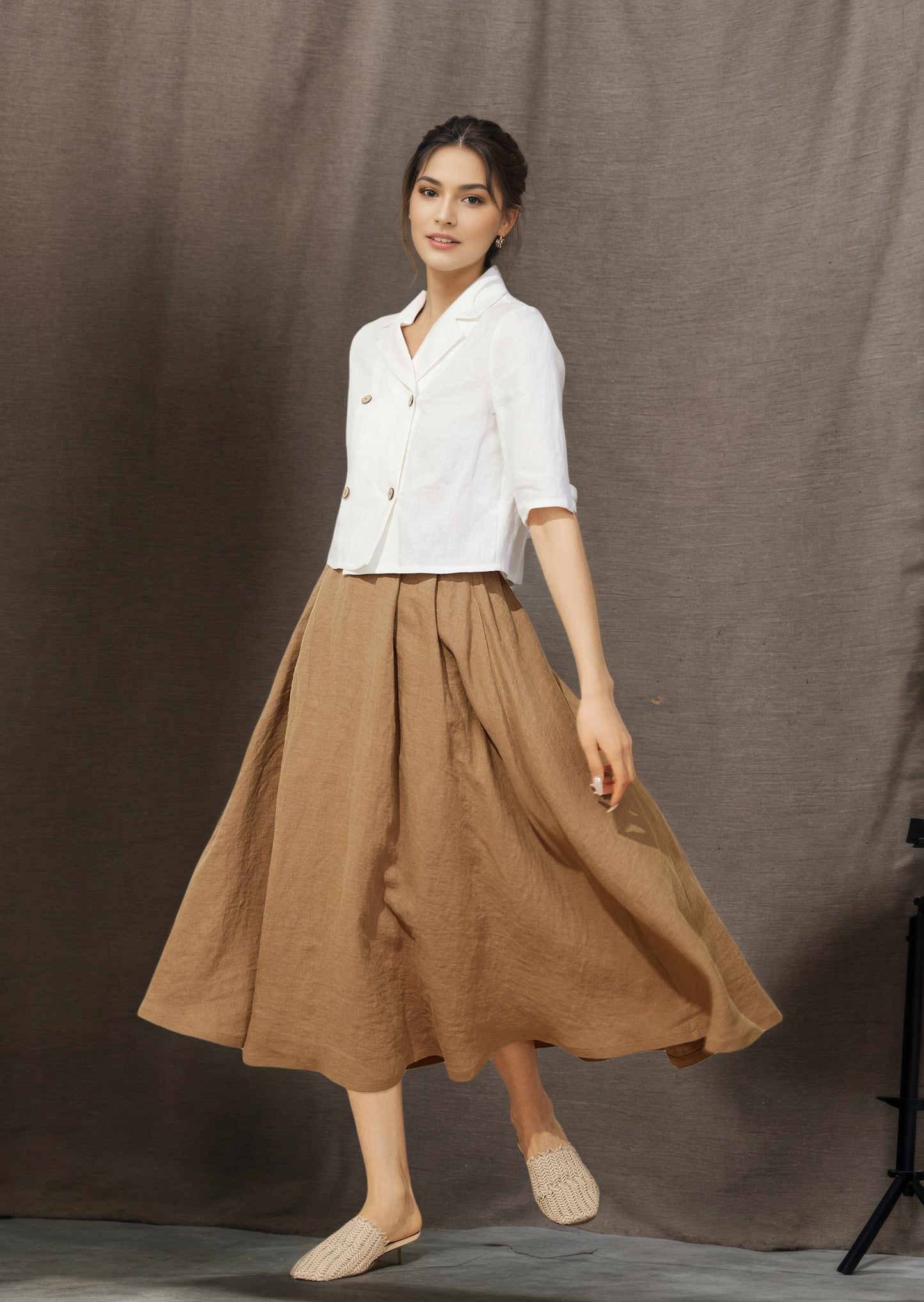 White Double Breasted Linen Shirt C4848