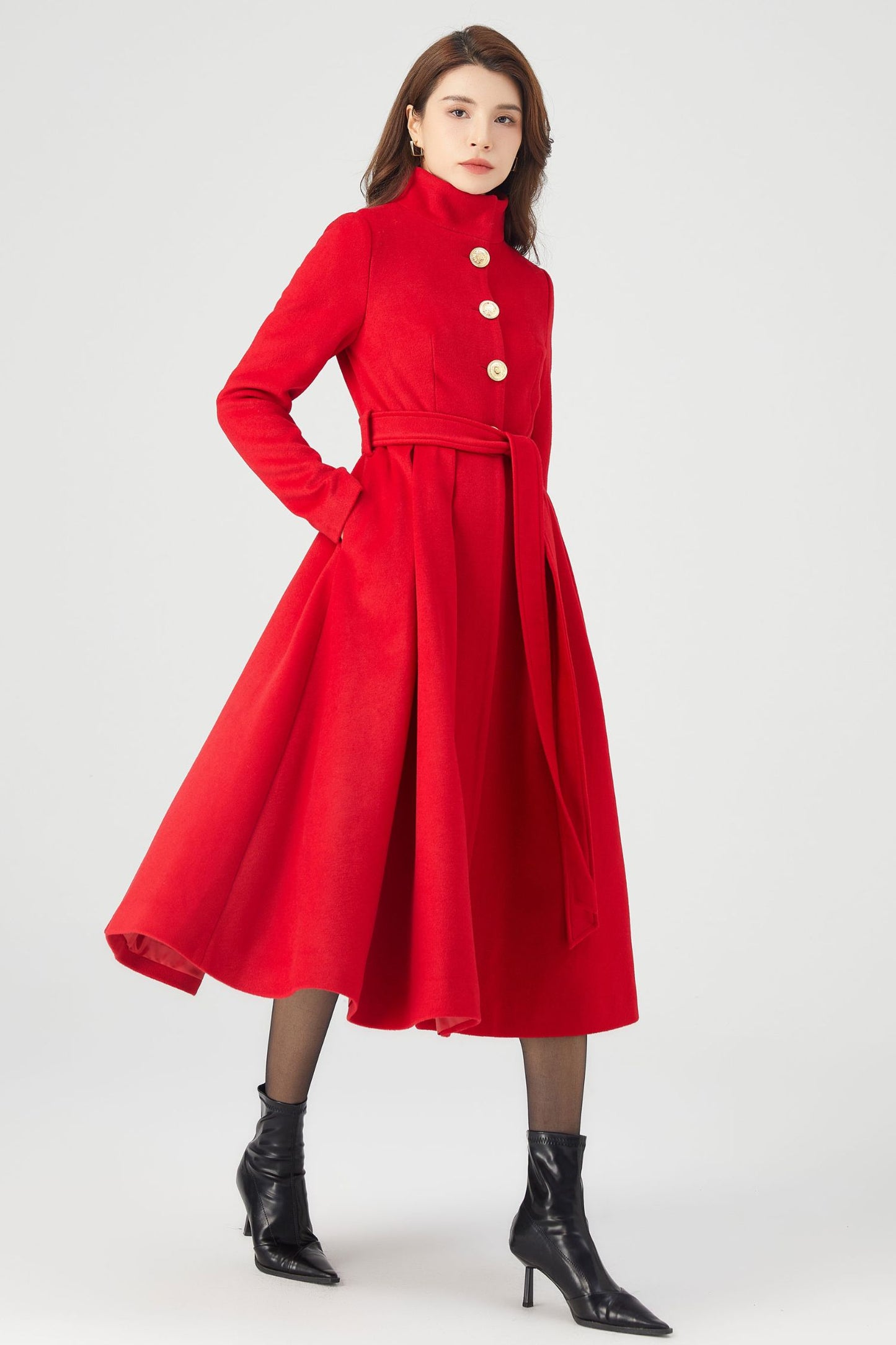 Winter  Princess Red Wool Coat C3677