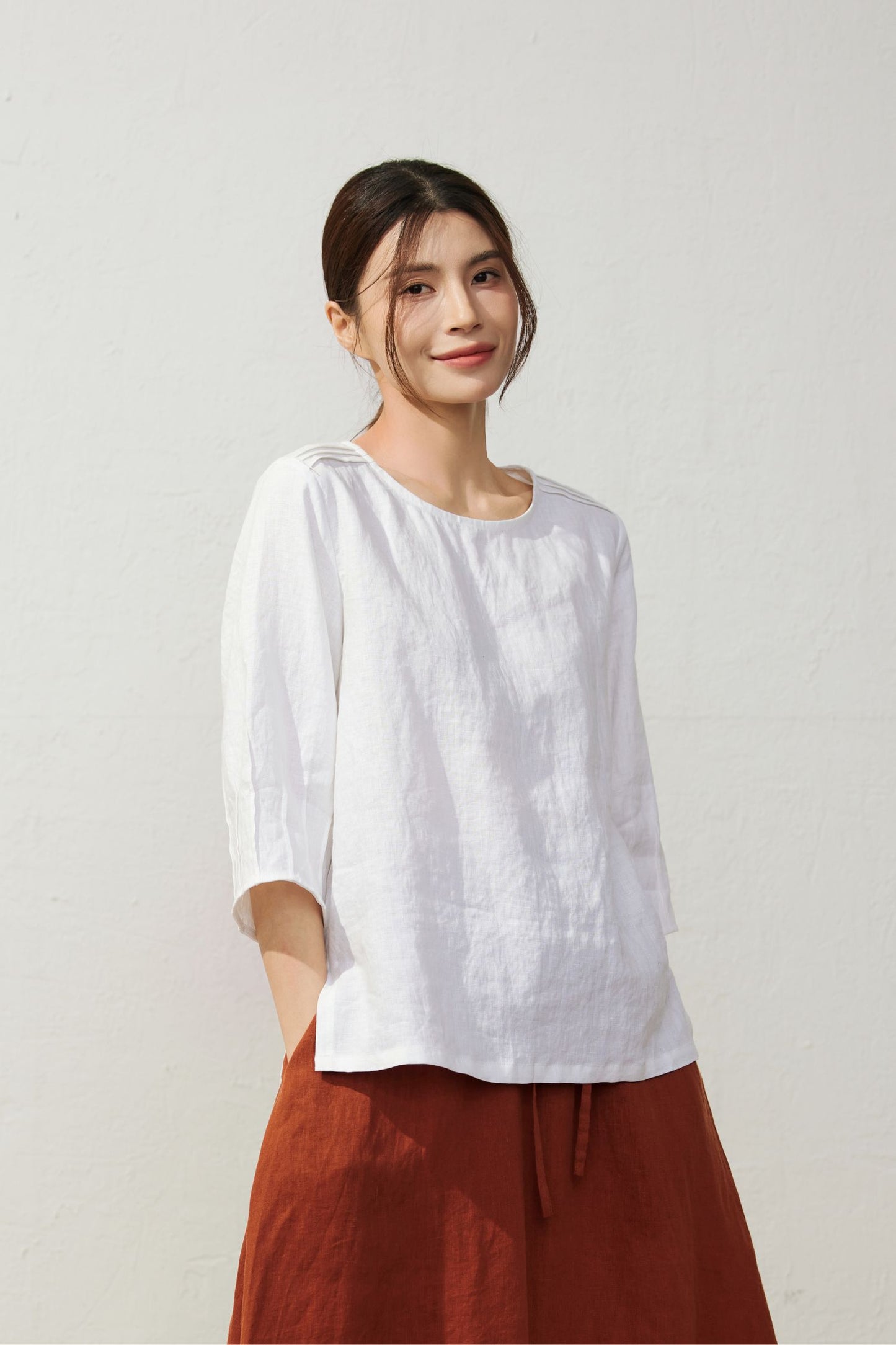 Women's Casual White Linen Tops C3931