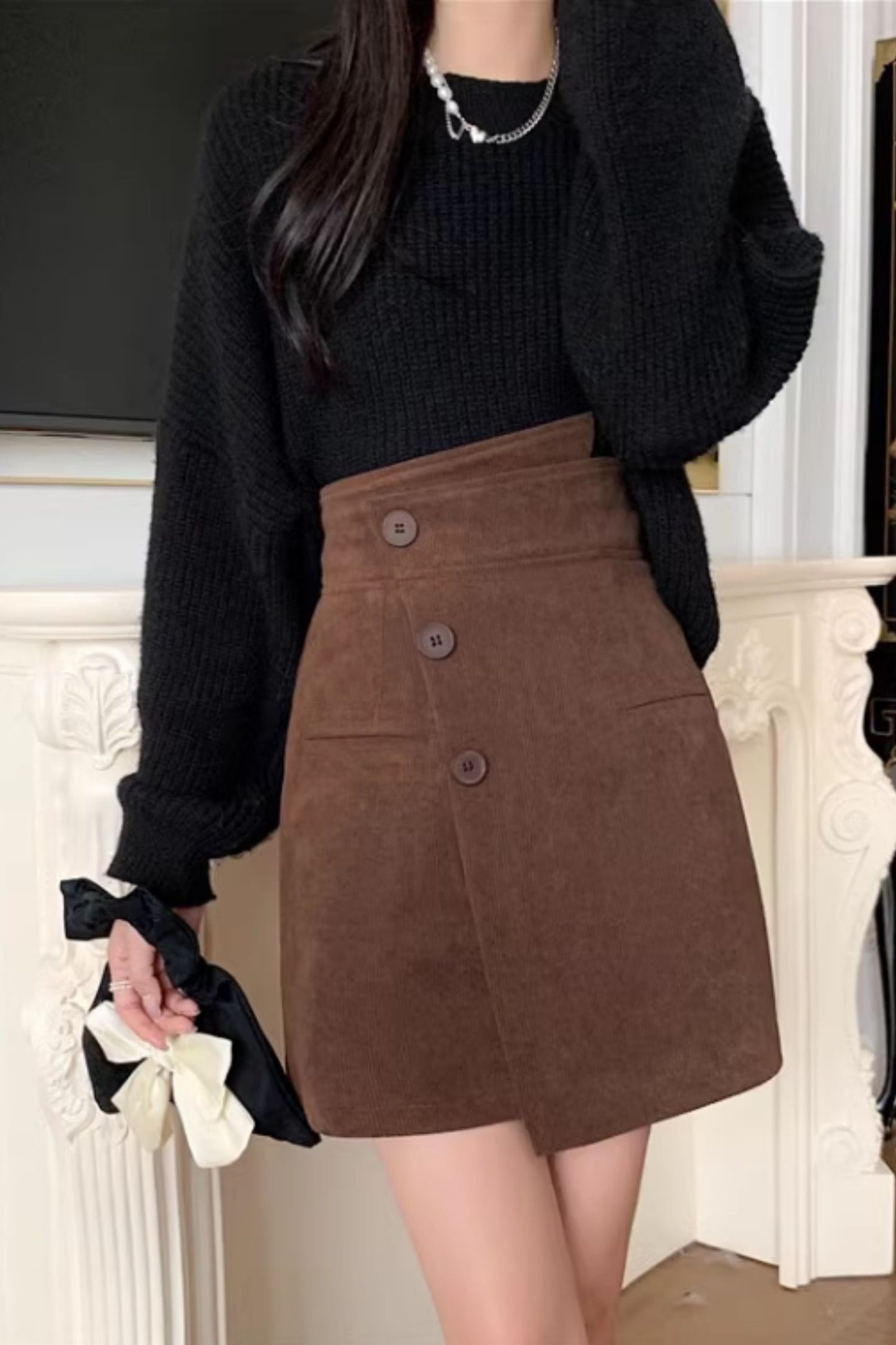 Irregular a line high waist corduroy skirt C4635