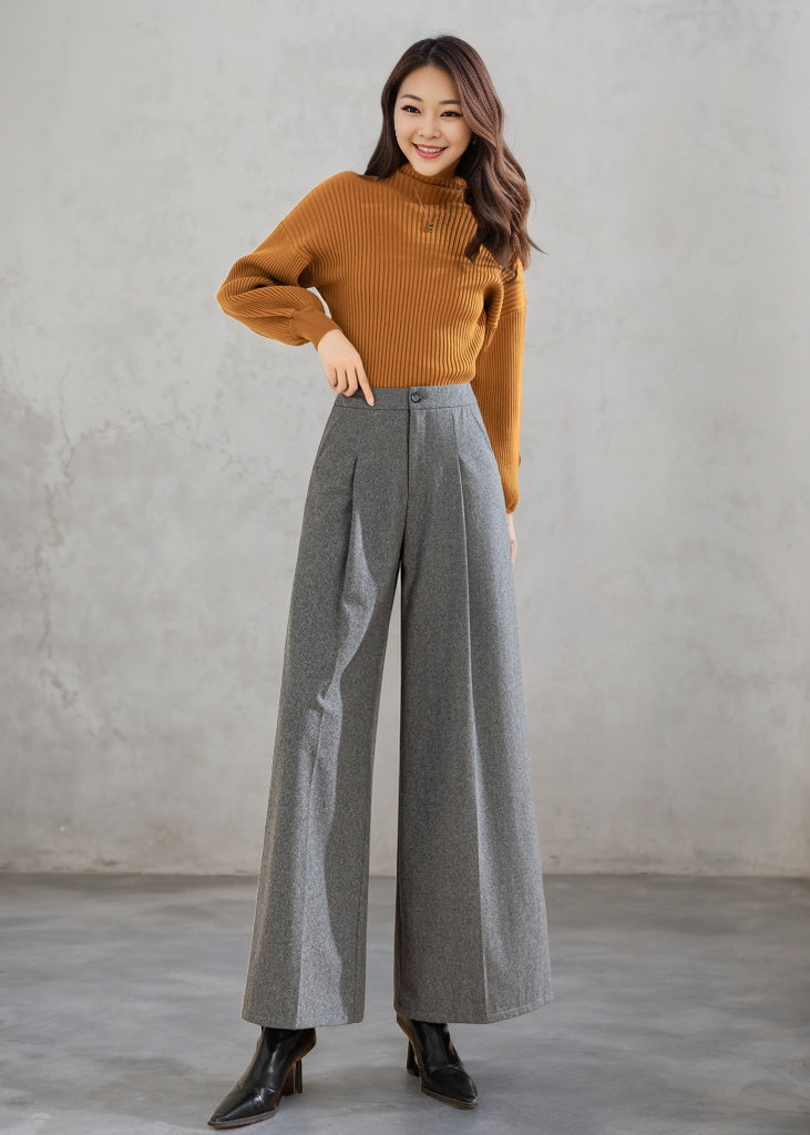 Wide Leg Wool Pants Women Wool Palazzo Pants C4460