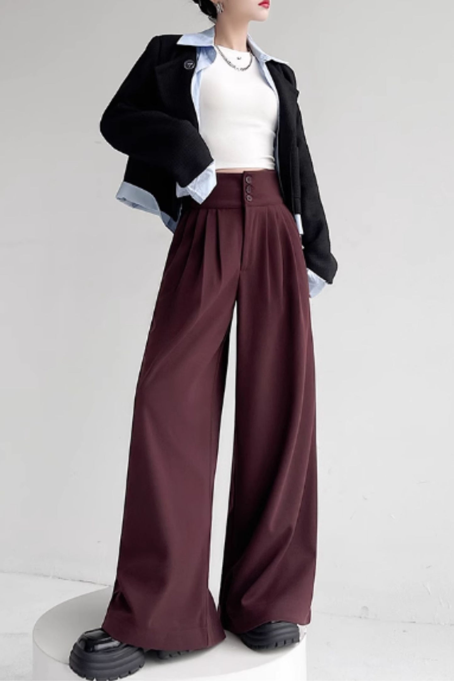 Wide leg long winter wool pants C4663