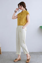 Load image into Gallery viewer, White Linen Casual Cropped Elastic Waist Pants C2294
