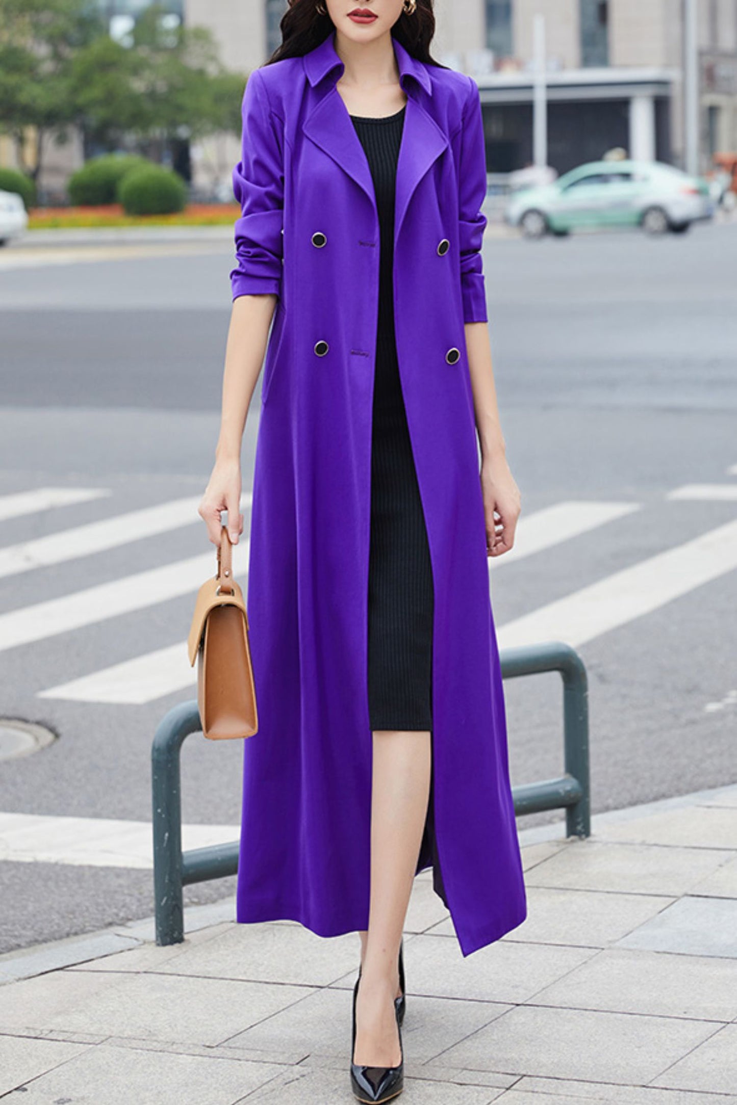 Purple women spring and autumn trench coat C4199