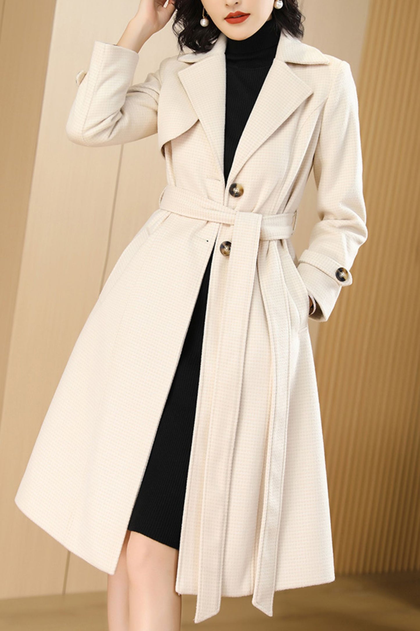 Women's Autumn and winter off white plaid coat C4218