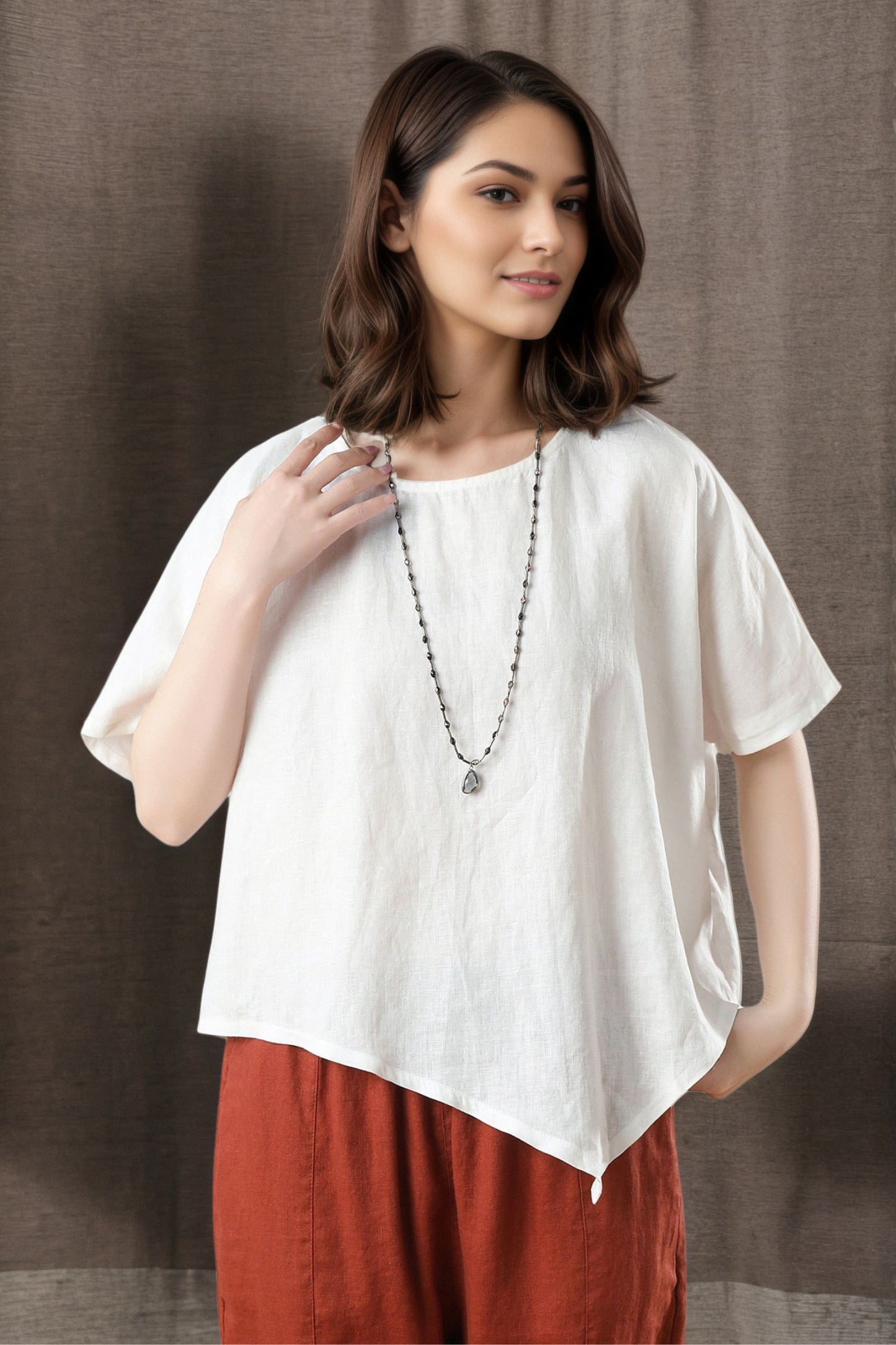 Women's Asymmetrical Linen Tops C4847