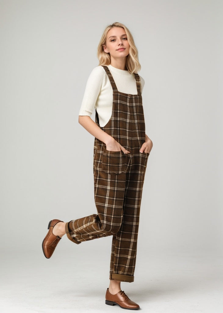 Brown Plaid Jumpsuits for the Modern Woman C4537