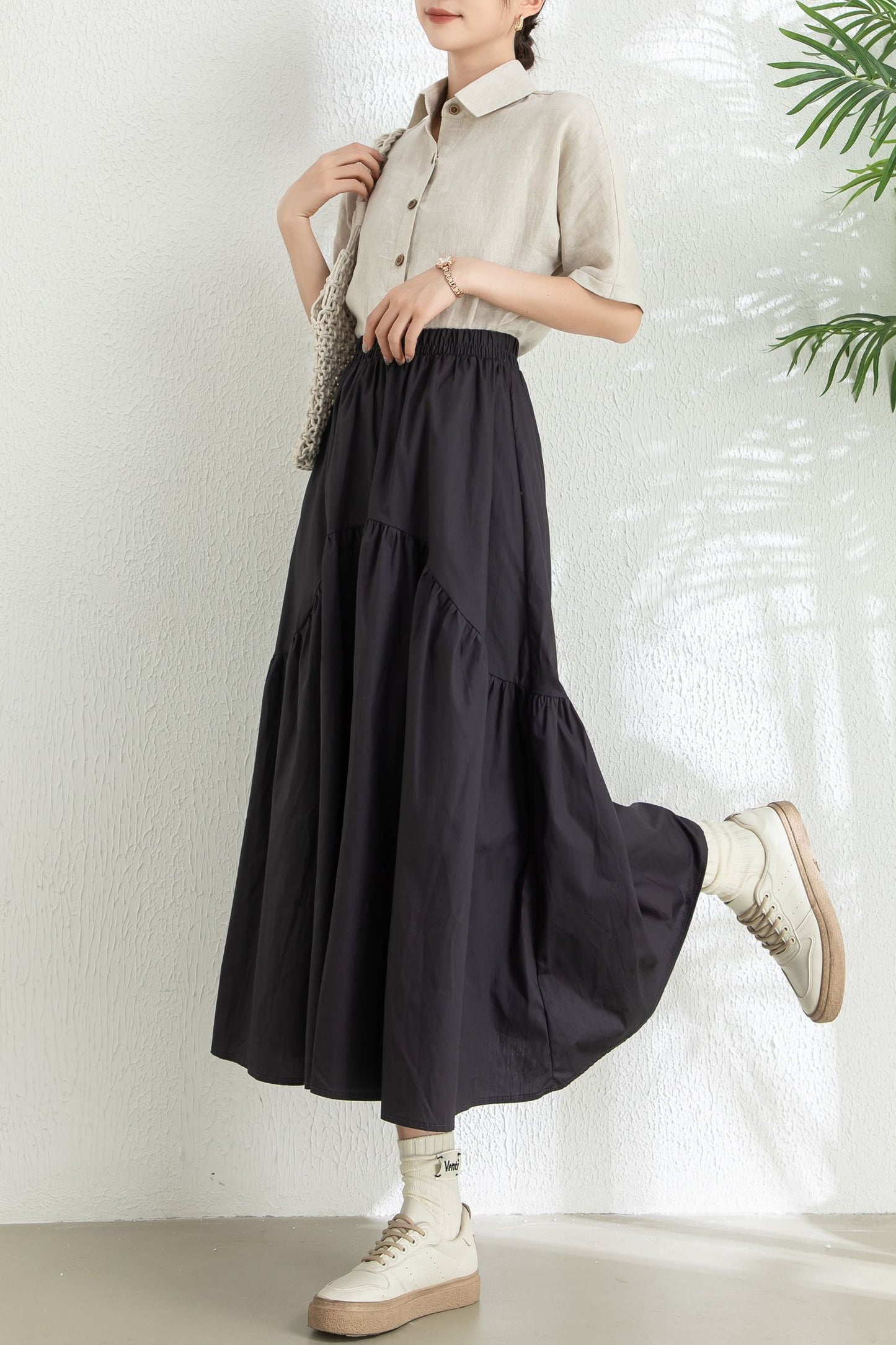 Summer Midi Black Swing Skirt C3296