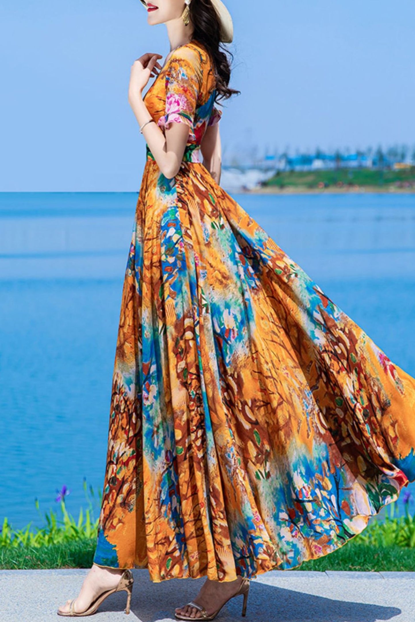 summer new chiffon floral dress C4021