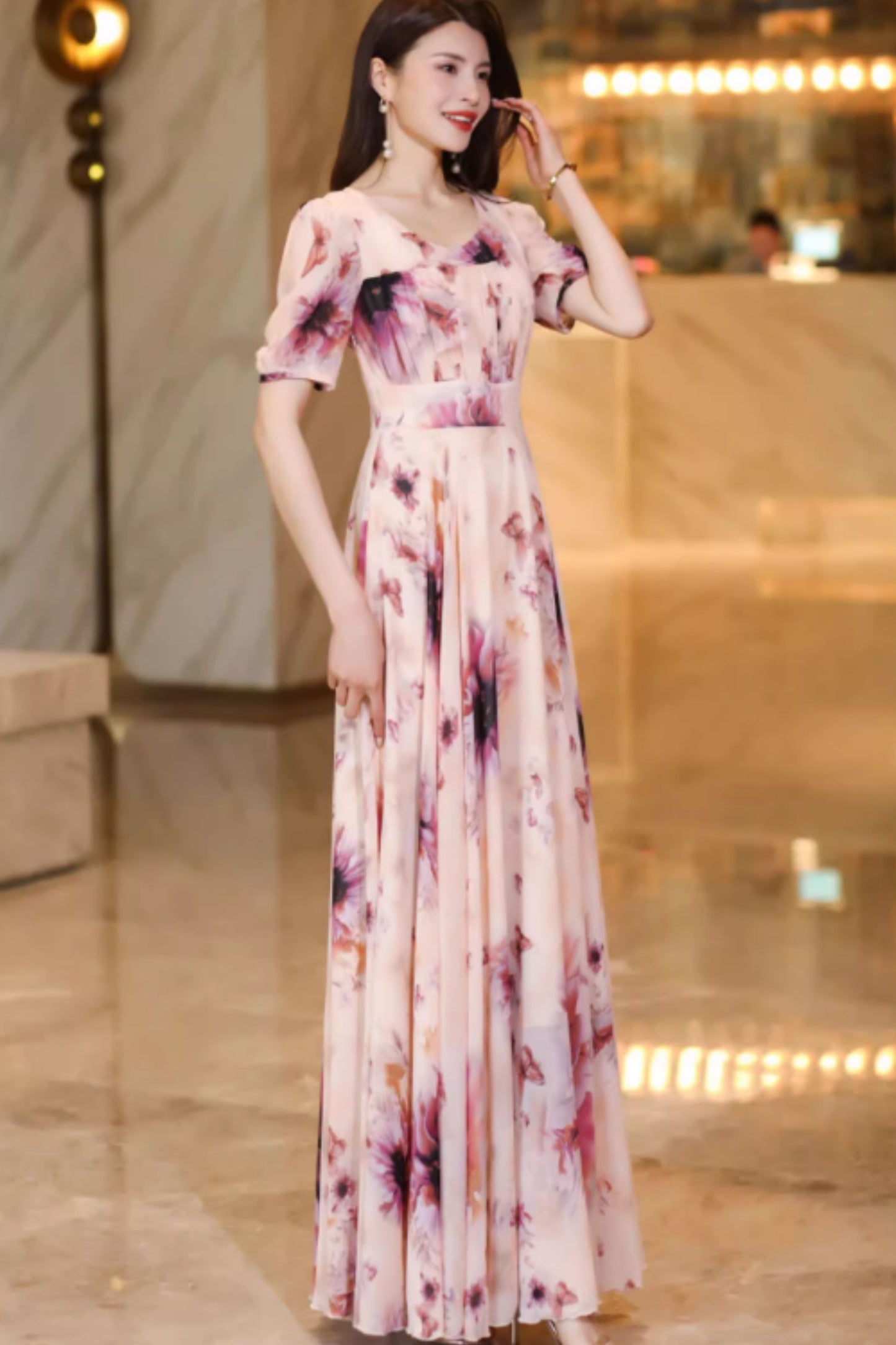Fit and flare prom summer chiffon dress C4926