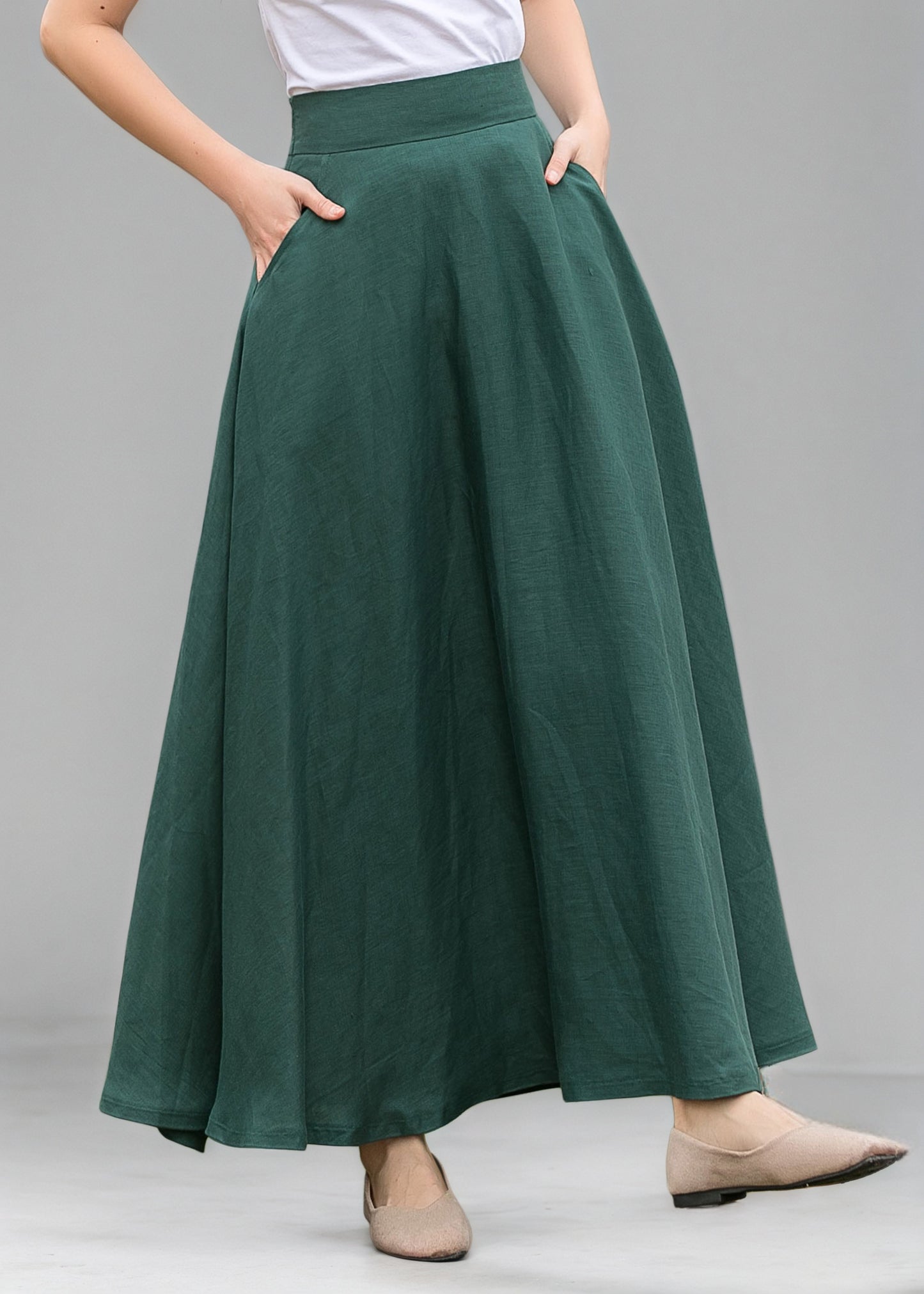 Summer Autumn Women Linen Skirt With Pockets C5145