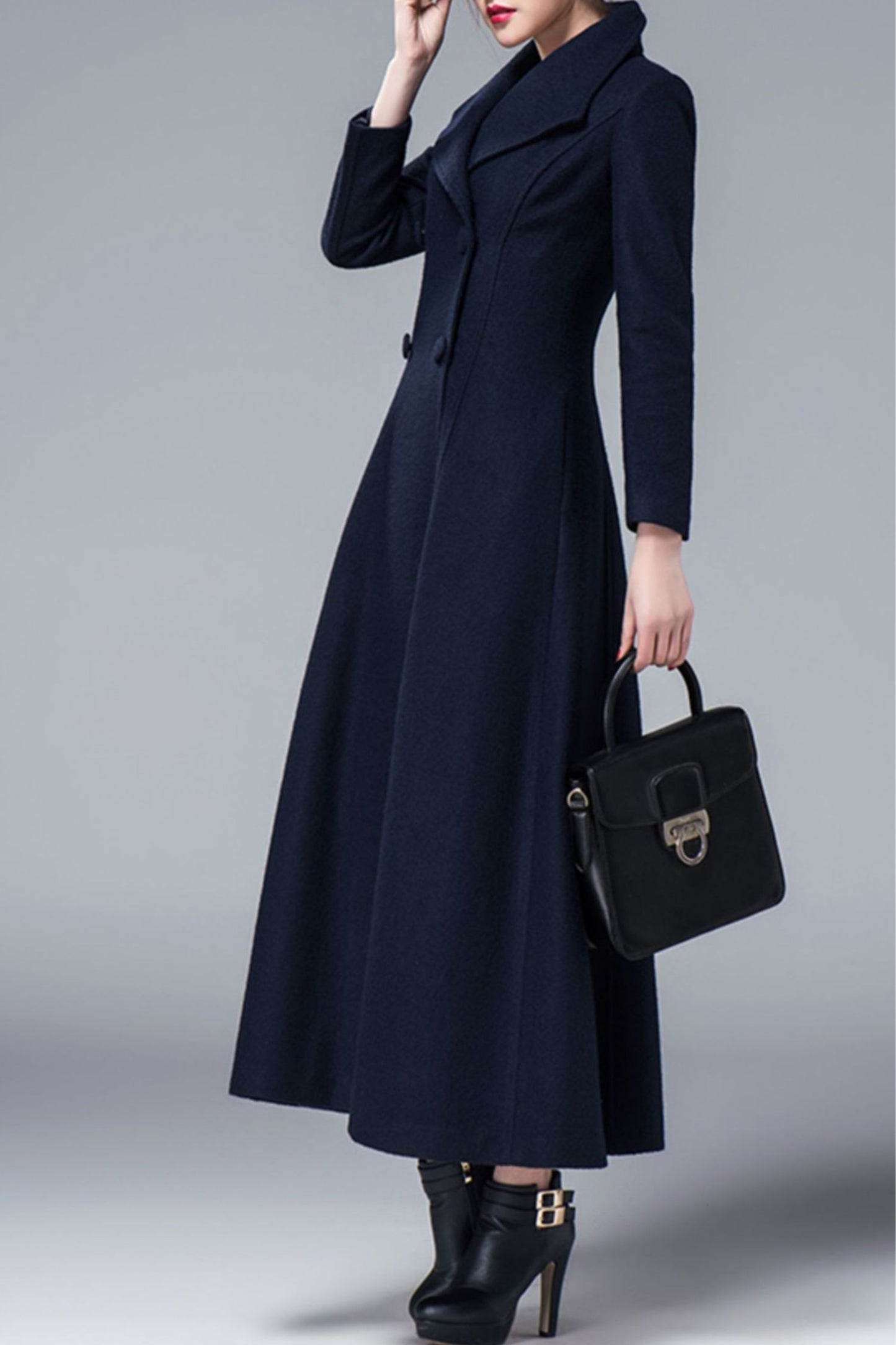 Women's Autumn and winter navy blue wool coat C4219