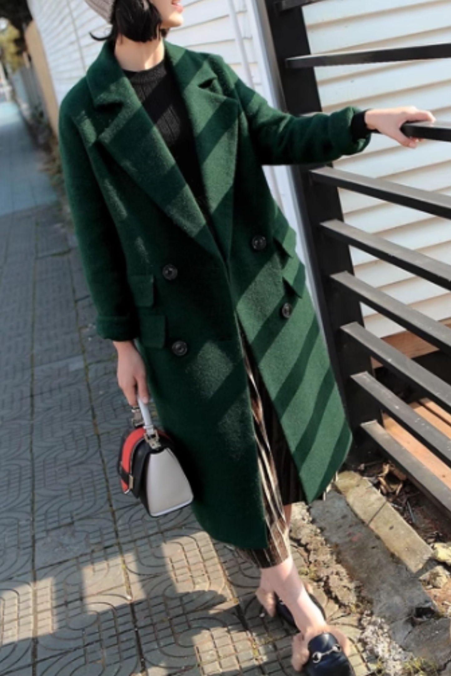 Double breasted long trench wool coat C5165