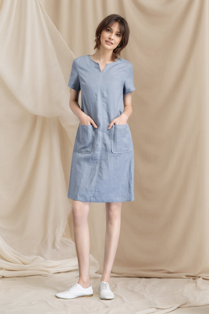 Shift summer Linen simple dress women C4802