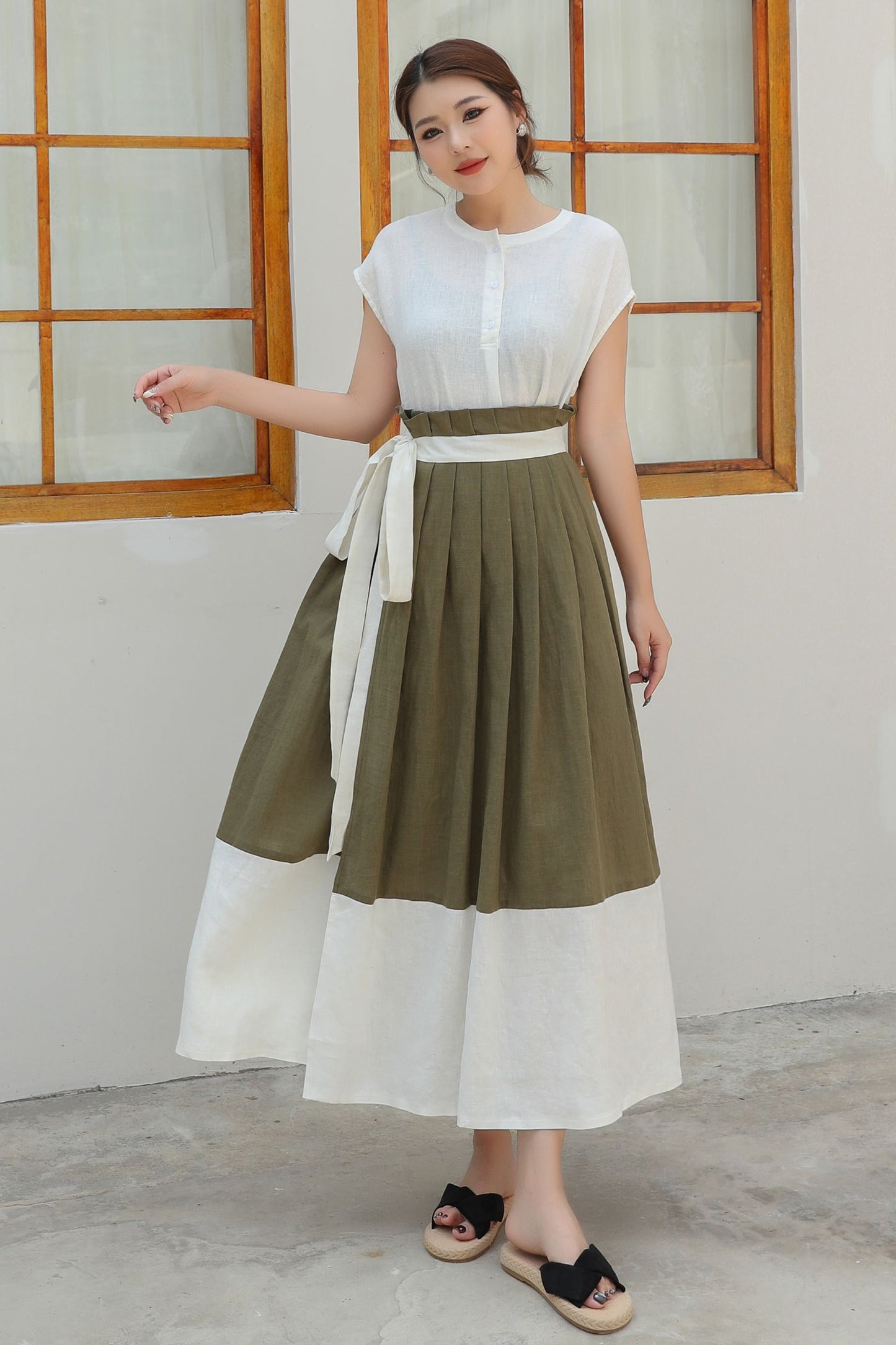 Womens Wrap Linen Maxi Skirt c4835