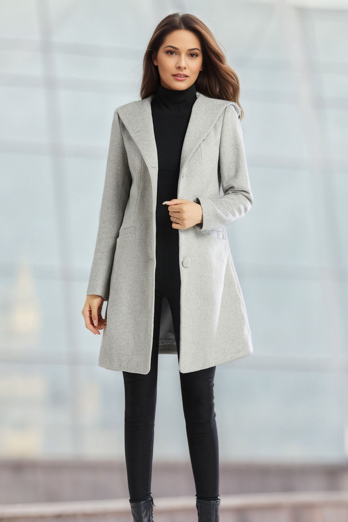 Winter Hooded Wool Coat C4955