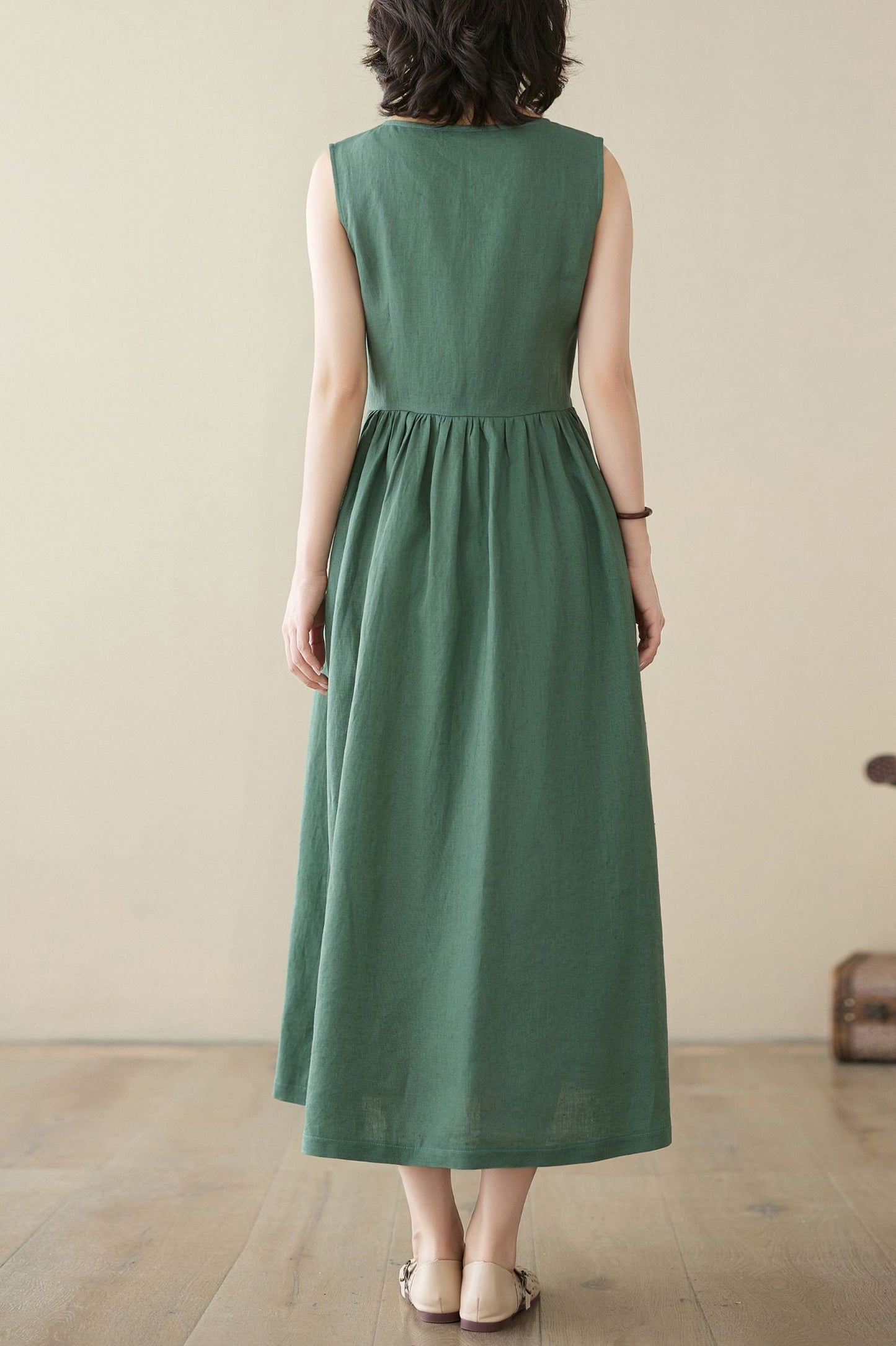 Sleeveless Green maxi linen dress C3952 - Size M(US8) #CK2400228