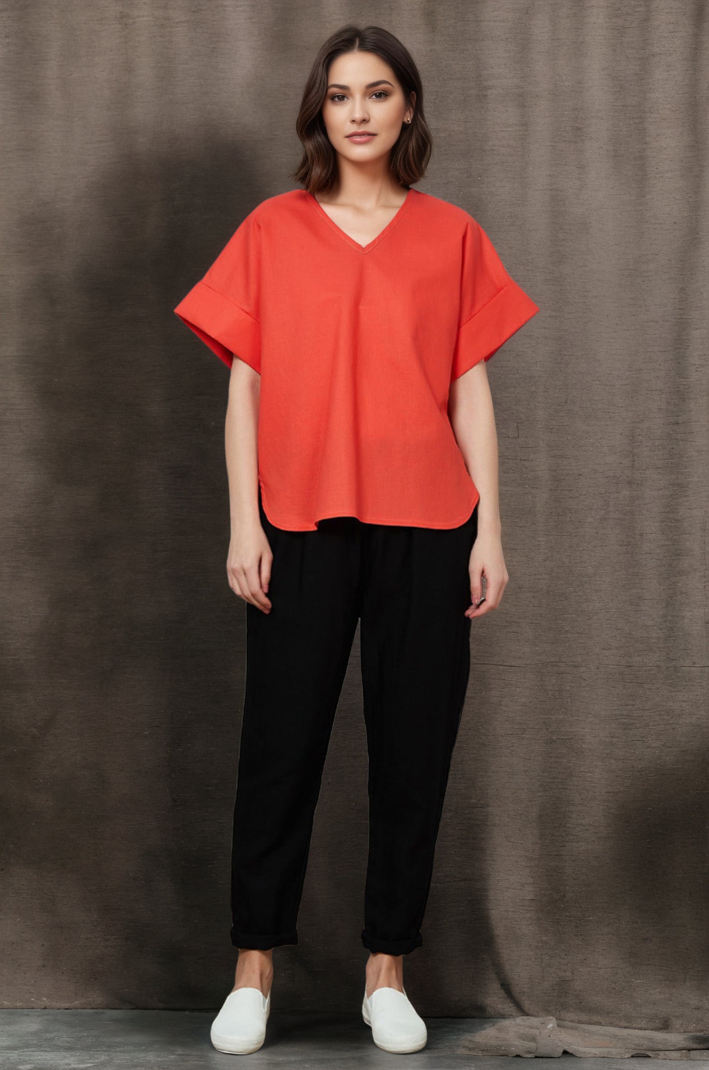 Women's Casual Orange Linen Tops C4845