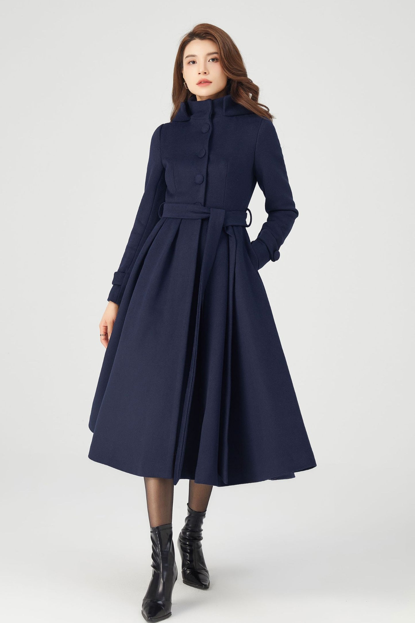 Navy Blue Wool Coat Dress C3681
