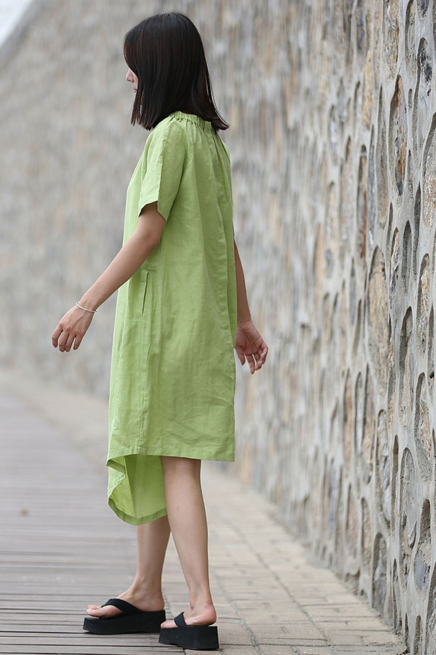 Midi Linen Dress in green C273