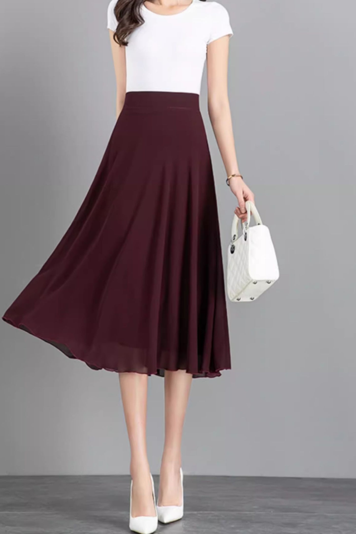 A line midi womens chiffon skirt C5043