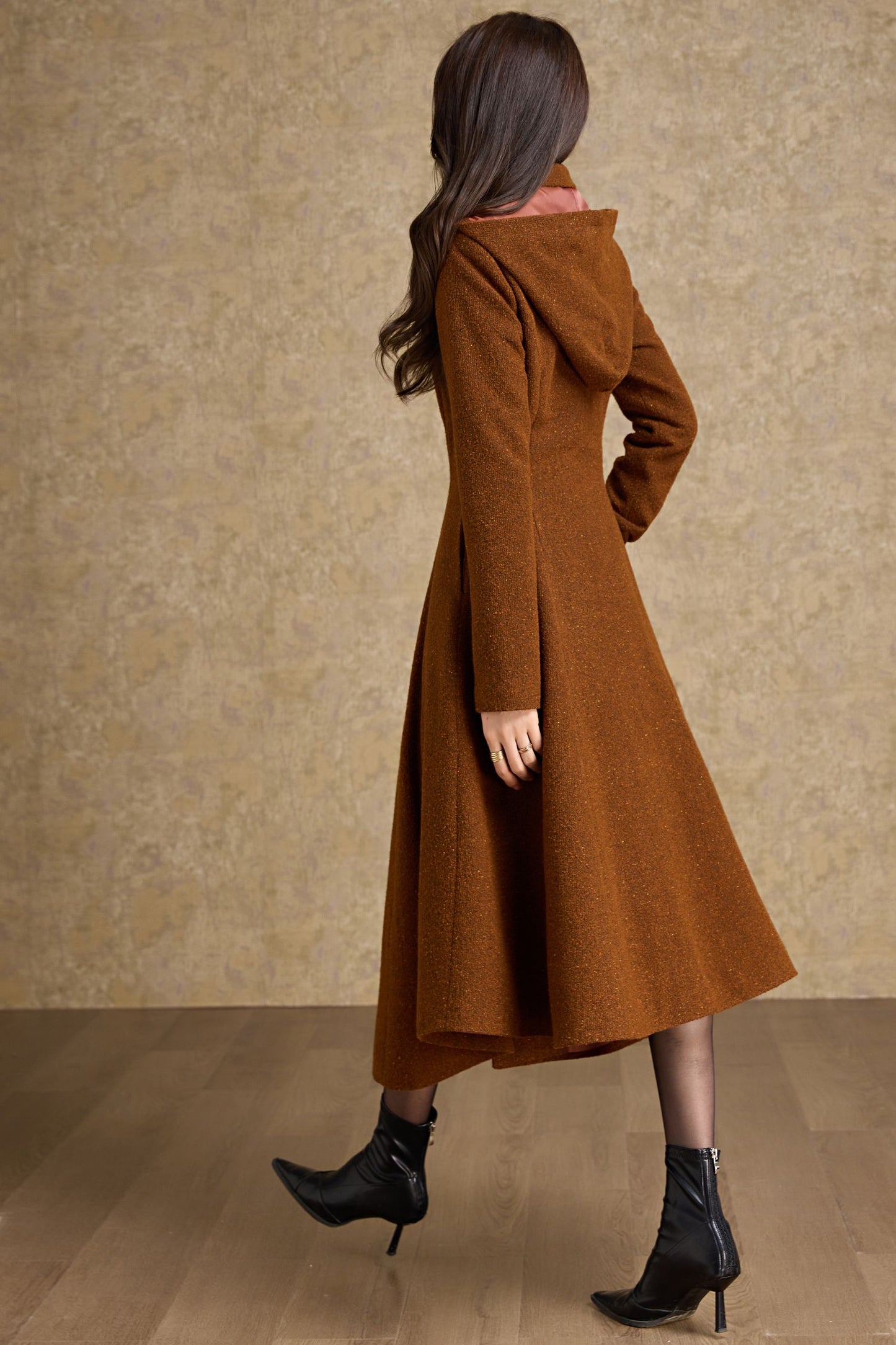 Asymmetrical hooded winter wool coat - C4475