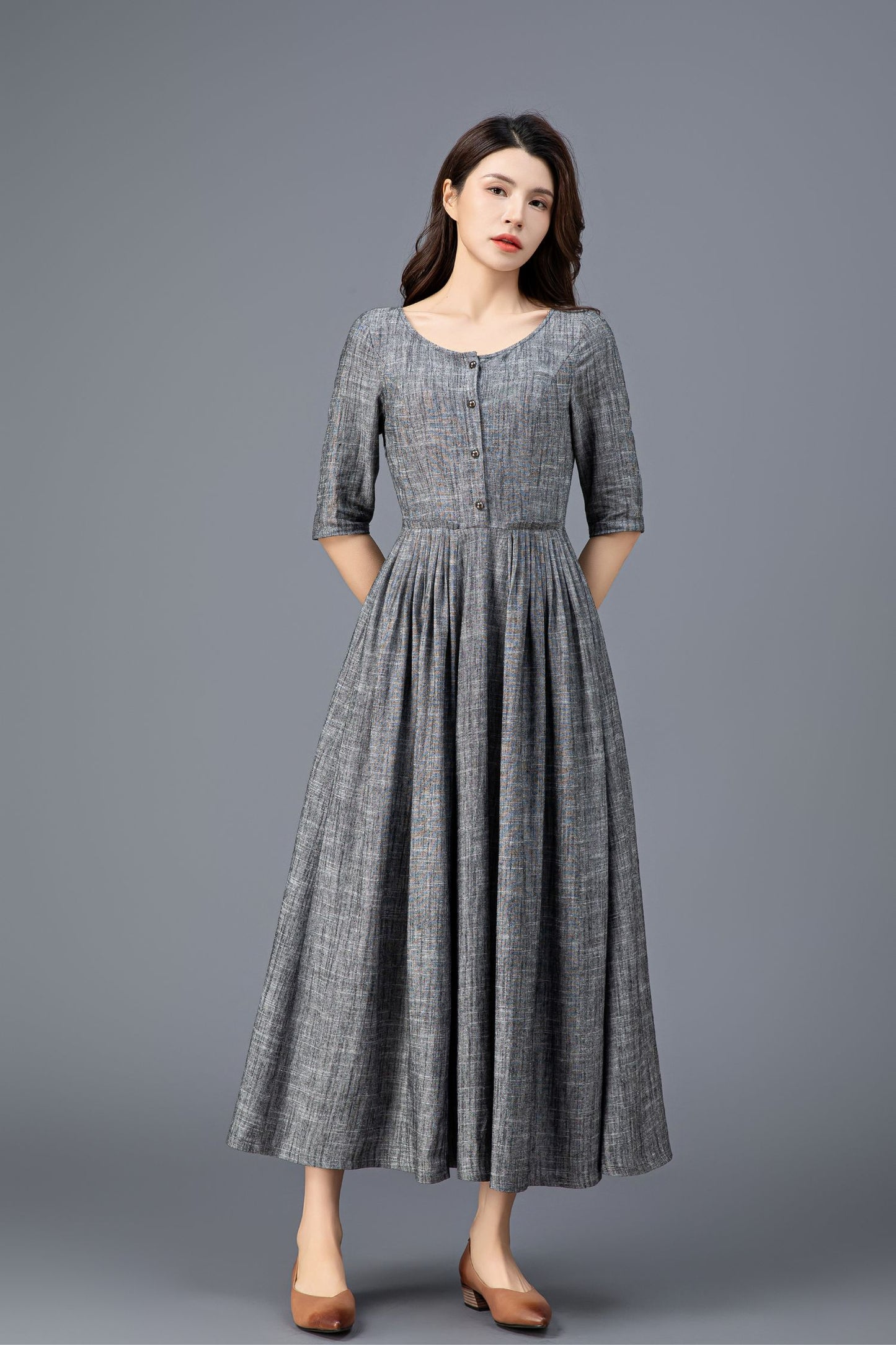 Women's Gray Linen Dress C3916