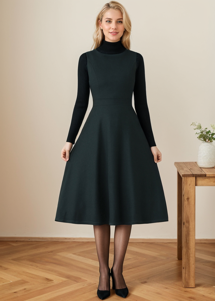 Swing Sleeveless Midi Pinafore Wool Dress C4360