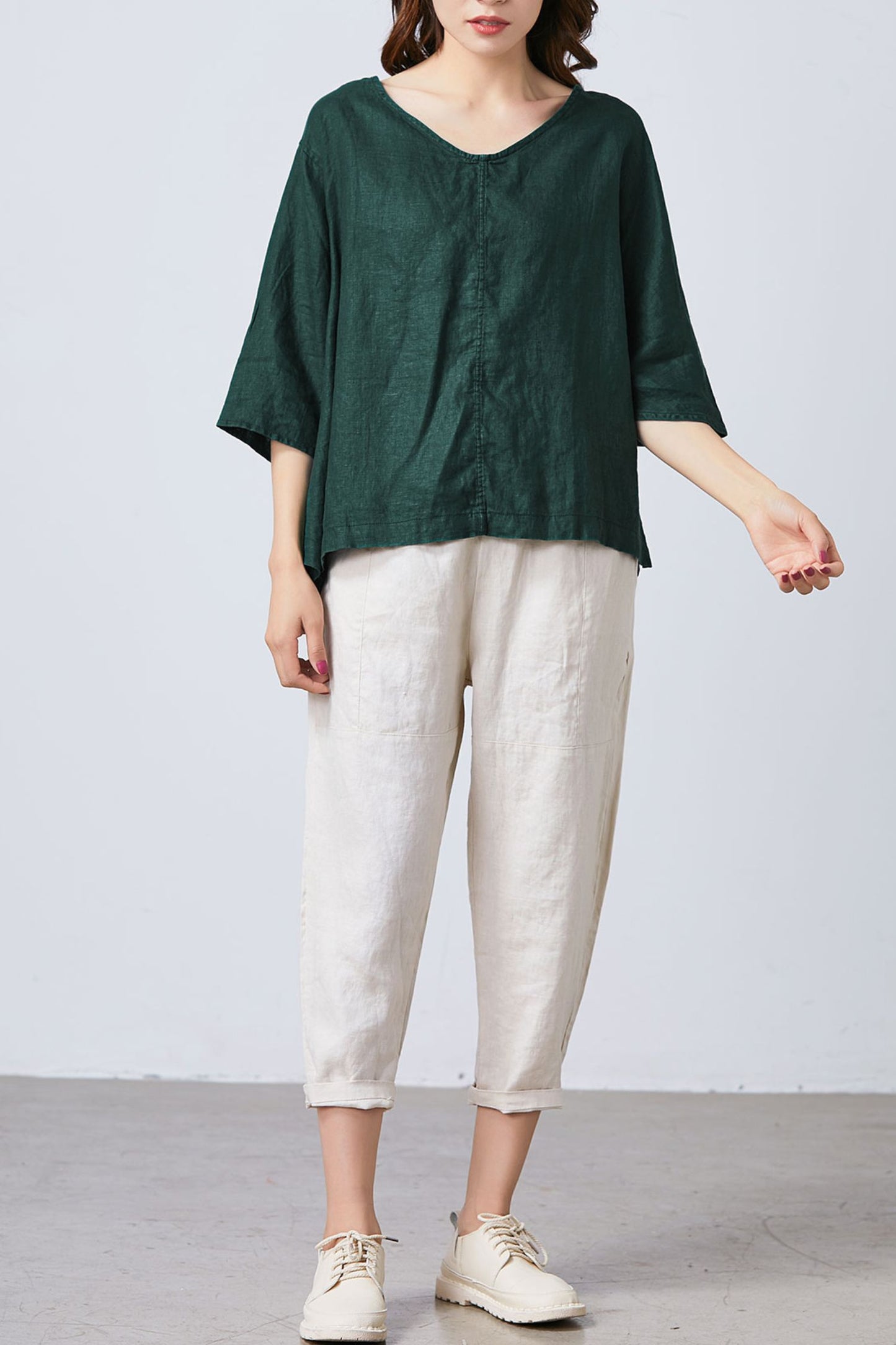 Women's Casual Green Linen Tops C4858