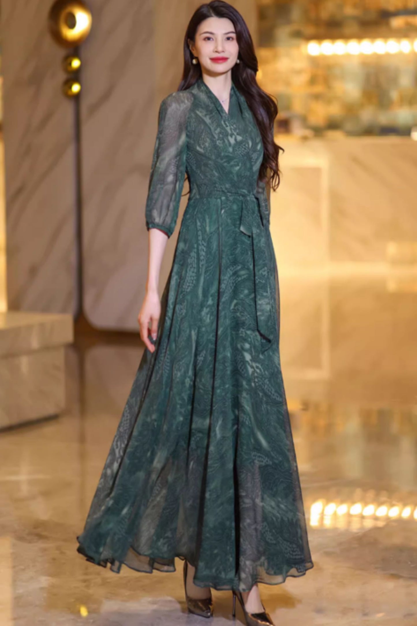 Summer green womens vacation dress C4921