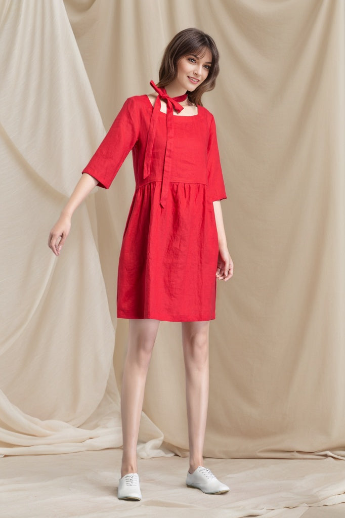 Shift Linen simple Loose dress C4804