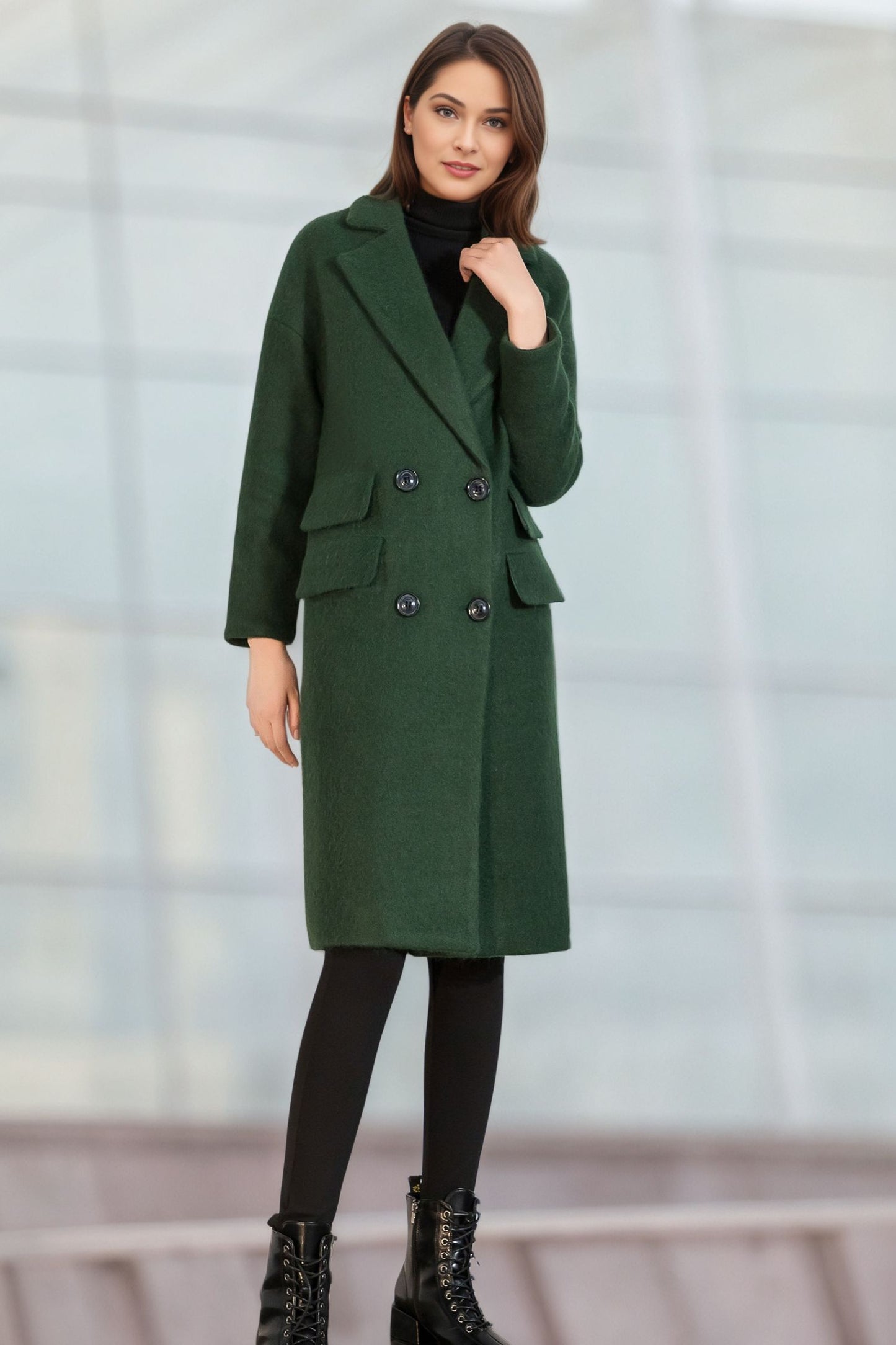 Green Long Wool Coat C4959