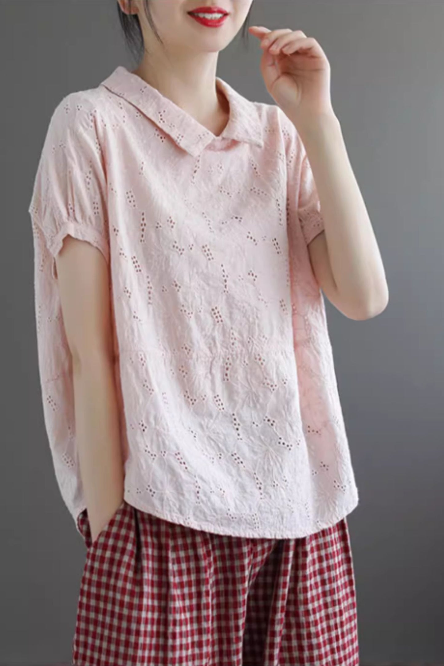 Loose fitting embroidery blouse top C5048